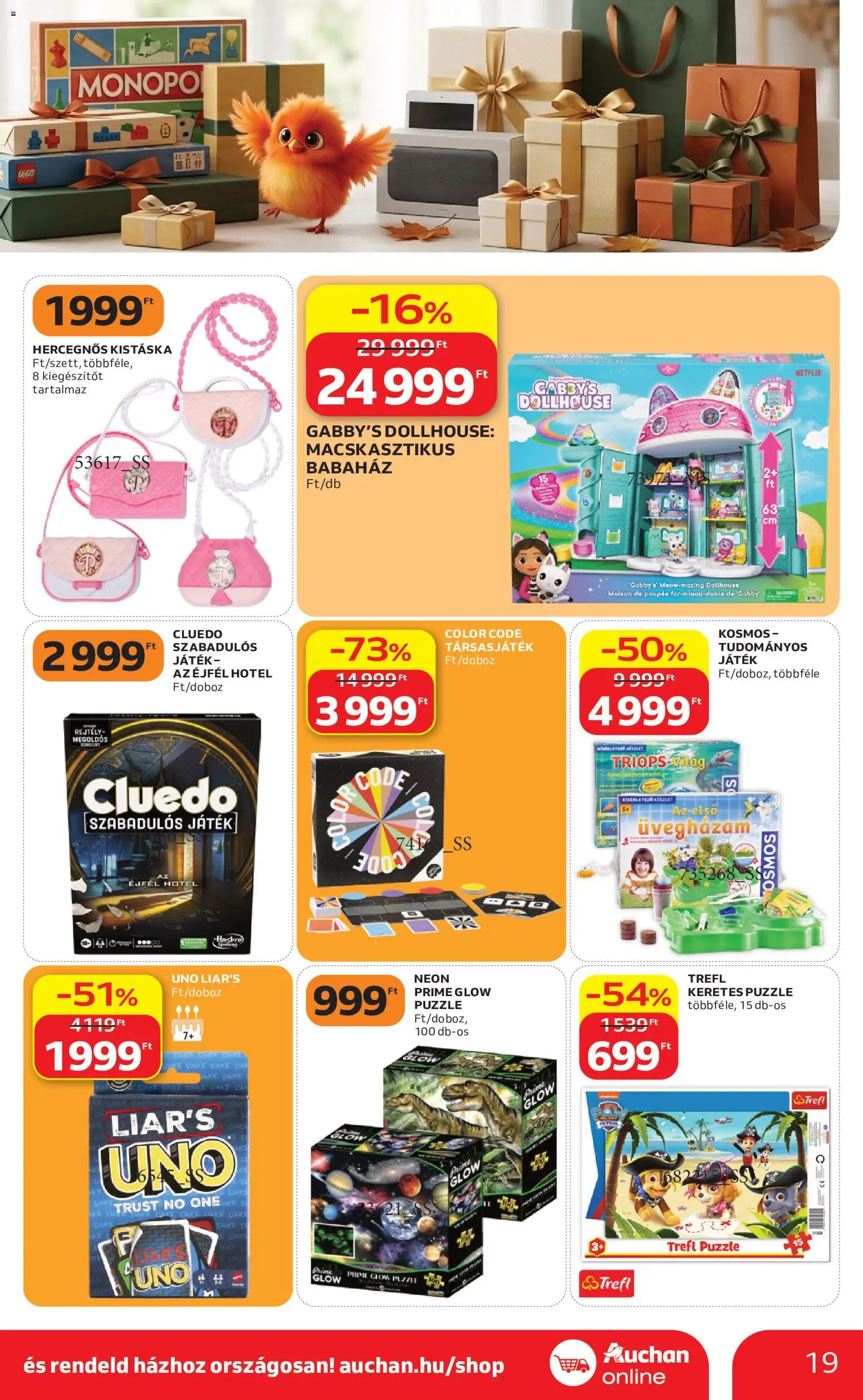 Auchan akciós ujság - amely érvényes a következő dátumtól: 2026.10.01. | Oldal: 19 | Termékek: Puzzle, Játék, LEGO, Társasjáték