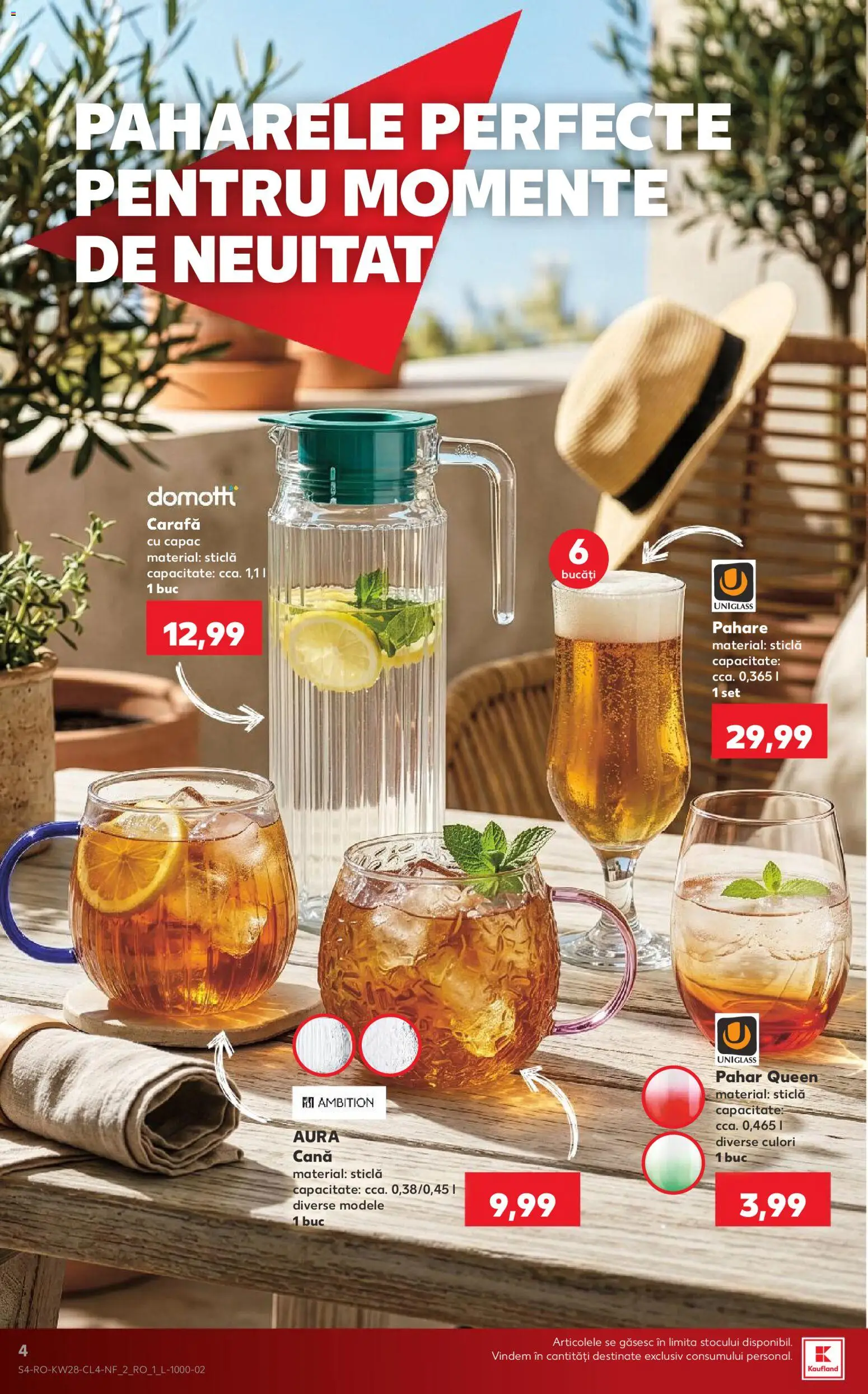 Noul catalog Kaufland – valabil de la 08.07.2026 | Pagină: 4 | Produse: Pahare, Carafă