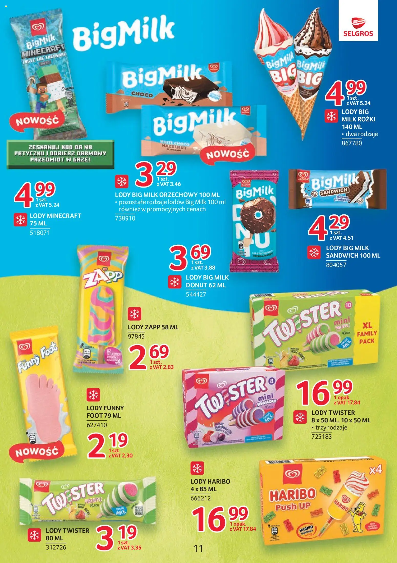 Selgros cash&carry gazetka - Markowe Produkty od 02.06.2026 | Strona: 11 | Produkty: Sandwich, Big Milk, Donut, Lody