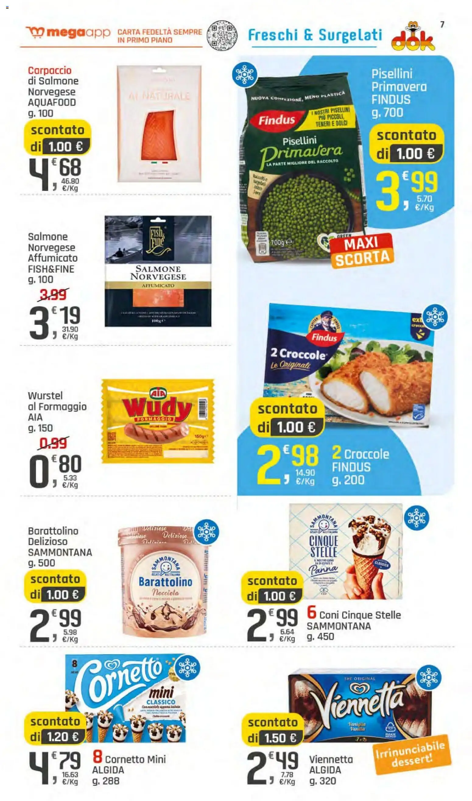 Volantino DOK del 11/09/2026 | Pagina: 7 | Prodotti: Carpaccio, Cornetto, Wurstel, Dessert