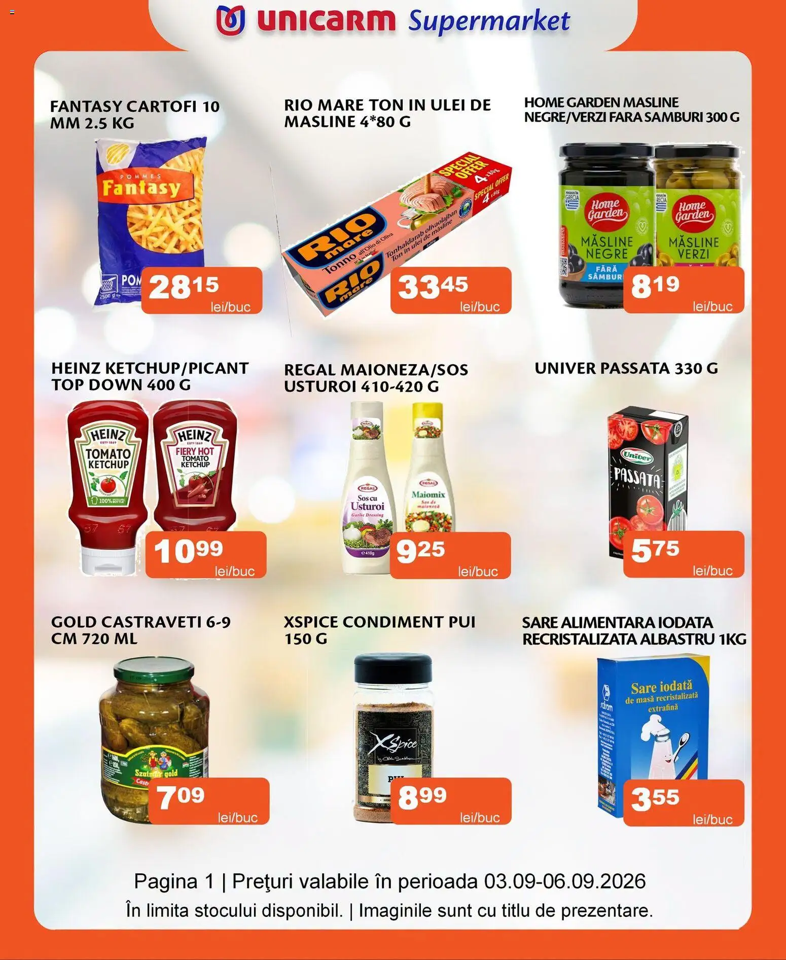 Noul catalog Unicarm – valabil de la 03.09.2026 | Pagină: 1 | Produse: Masline negre, Top, Masă, Sos
