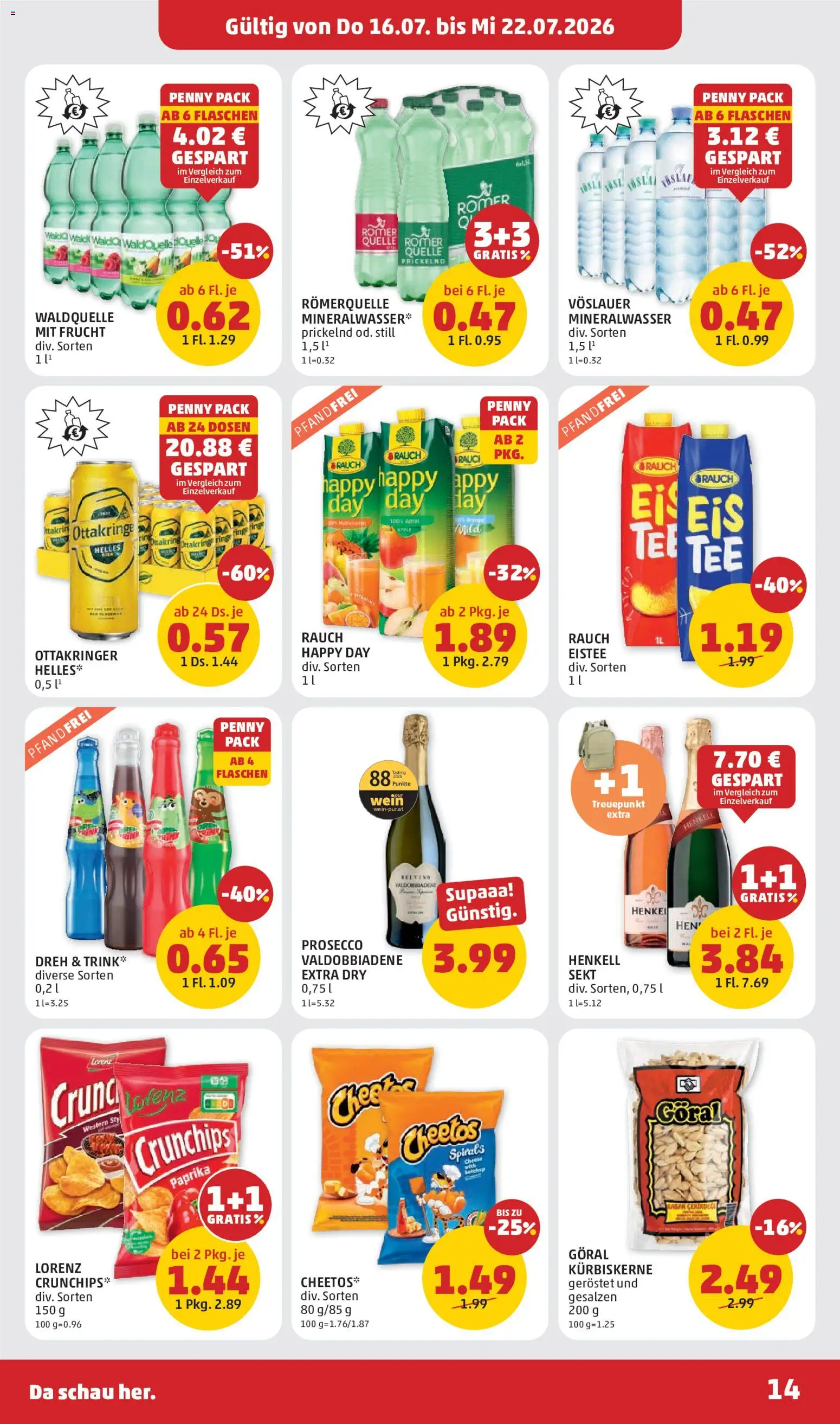 Penny Markt Flugblatt gültig ab 16.07.2026 | Seite: 14 | Produkte: Eis, Prosecco, Mineralwasser, Wein
