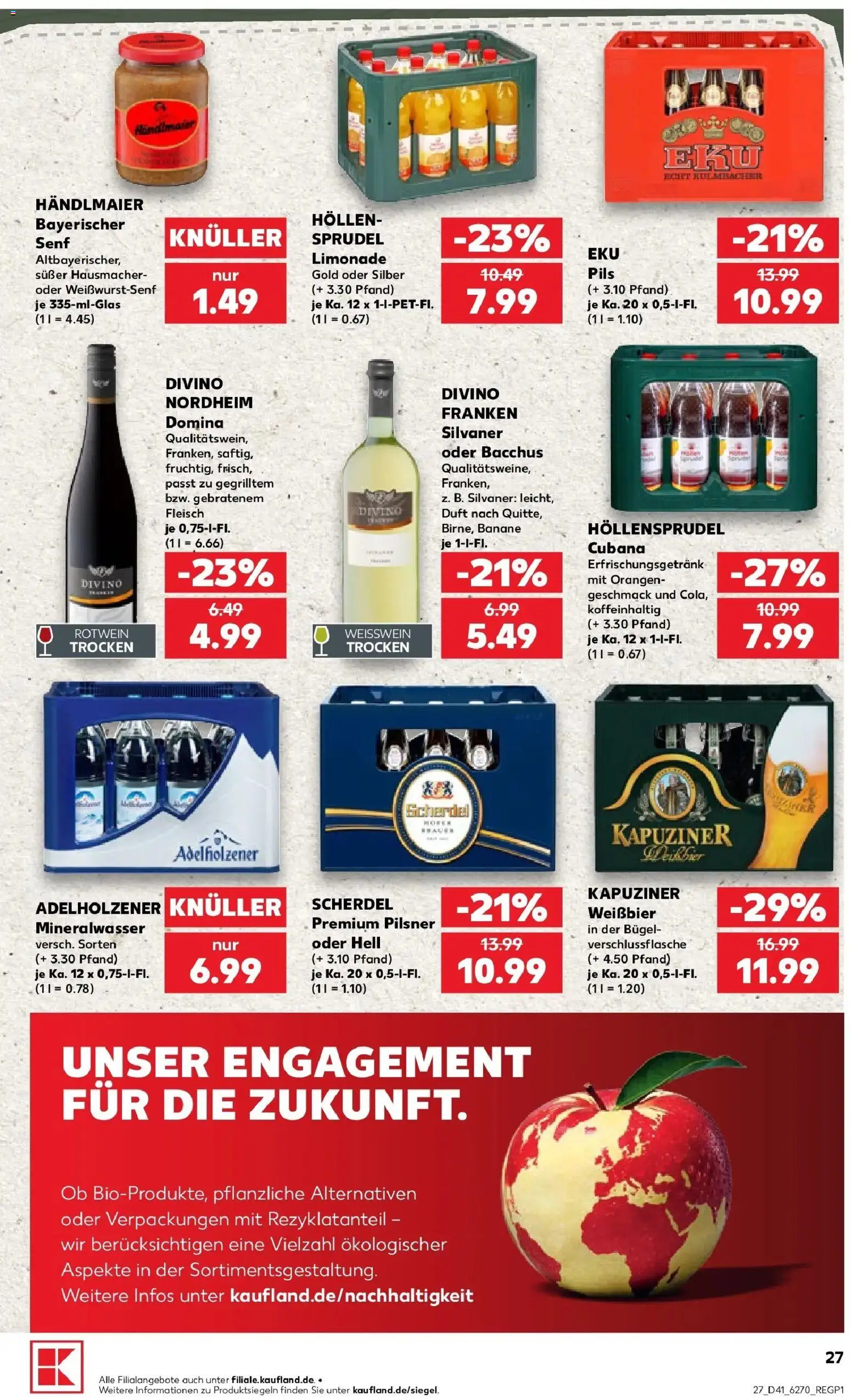 Prospekt Kaufland ab 08.10.2026 » Angebote Online zum Blättern | Seite: 27 | Produkte: Adelholzener, Orangen, Mineralwasser, Fleisch