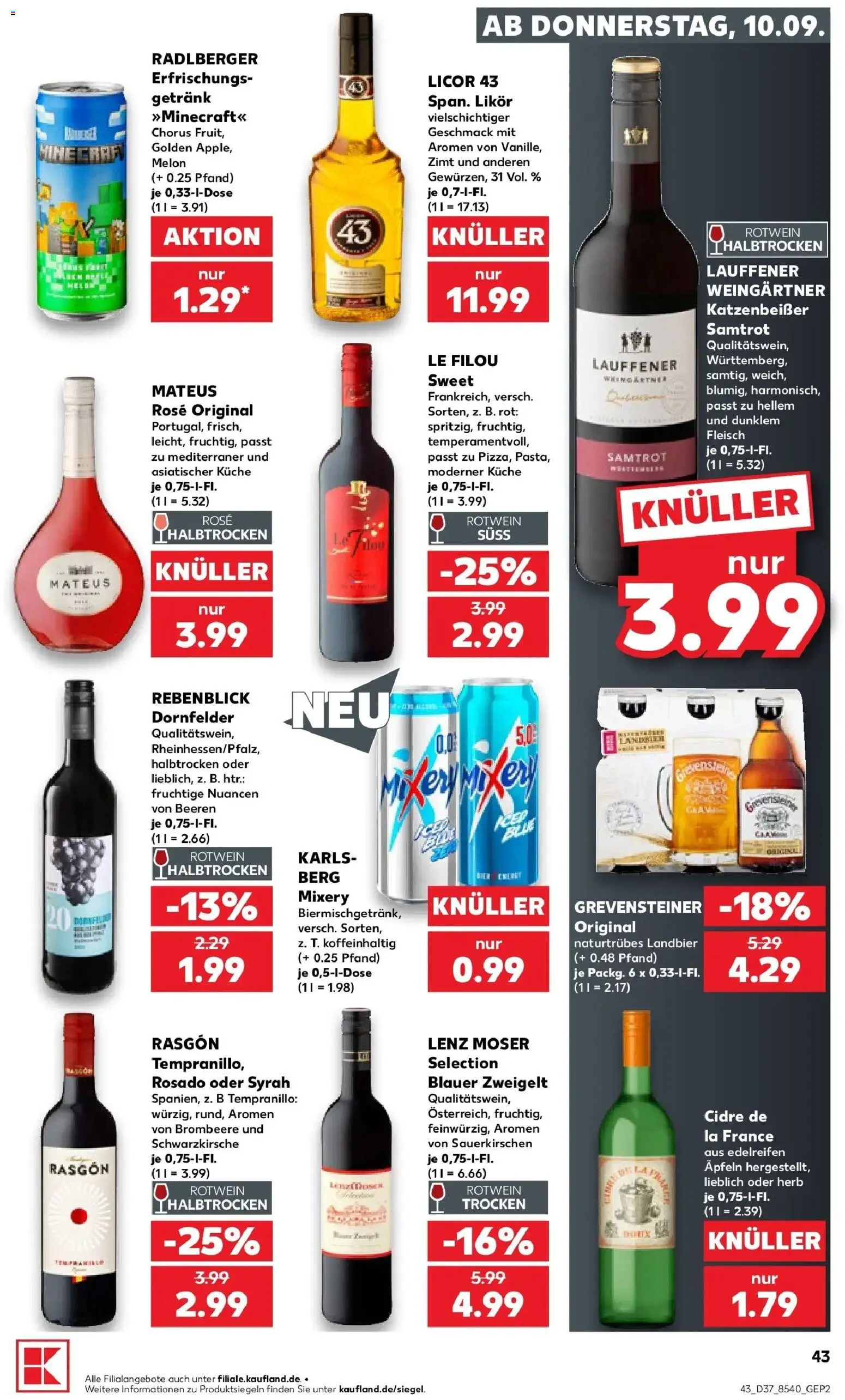 Prospekt Kaufland ab 07.09.2026 » Angebote Online zum Blättern | Seite: 52 | Produkte: Le filou, Rotwein, Likör, Mixery