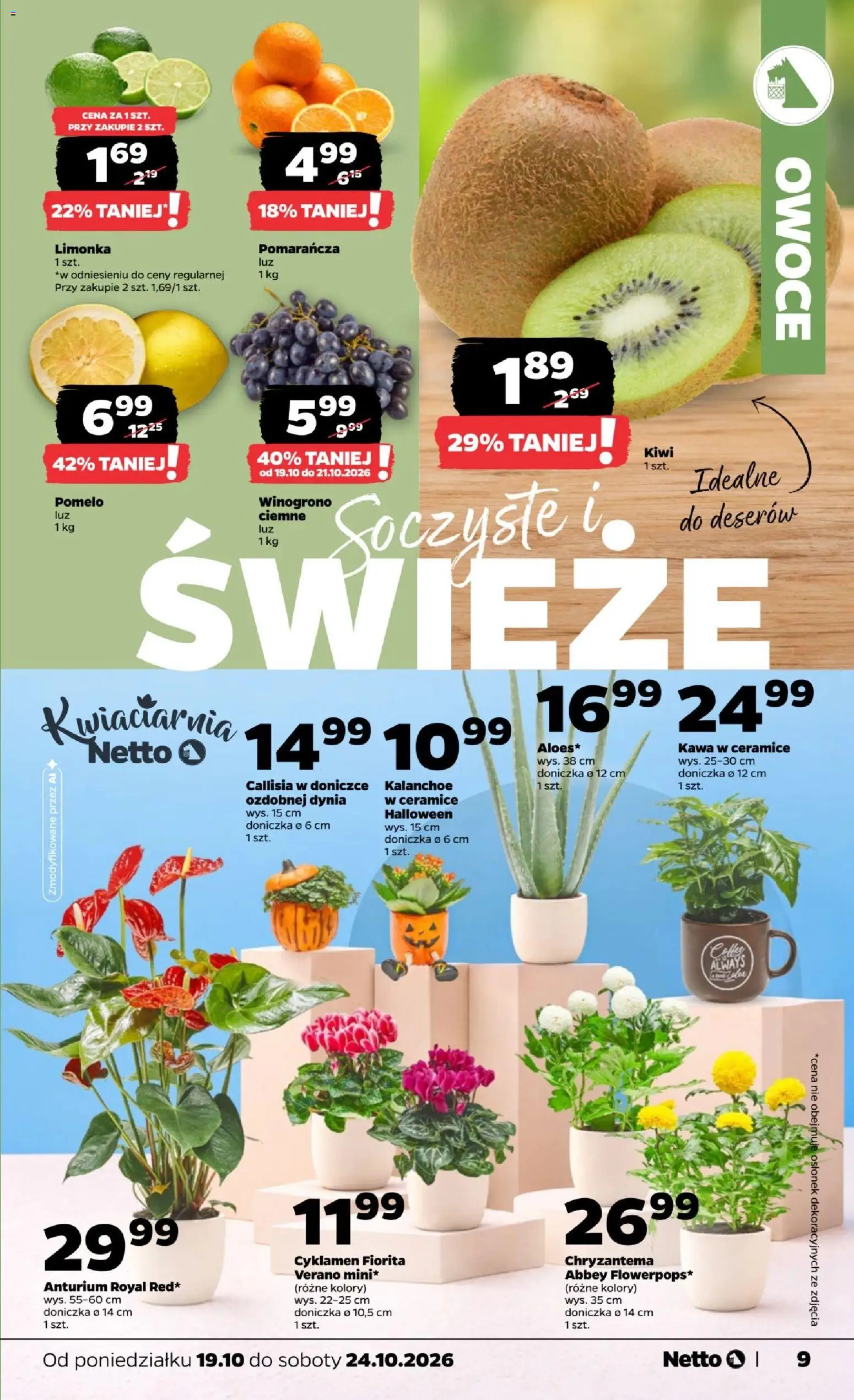 Netto gazetka od poniedziałku od 19.10.2026 | Strona: 9 | Produkty: Limonka, Winogrono, Kiwi, Anturium