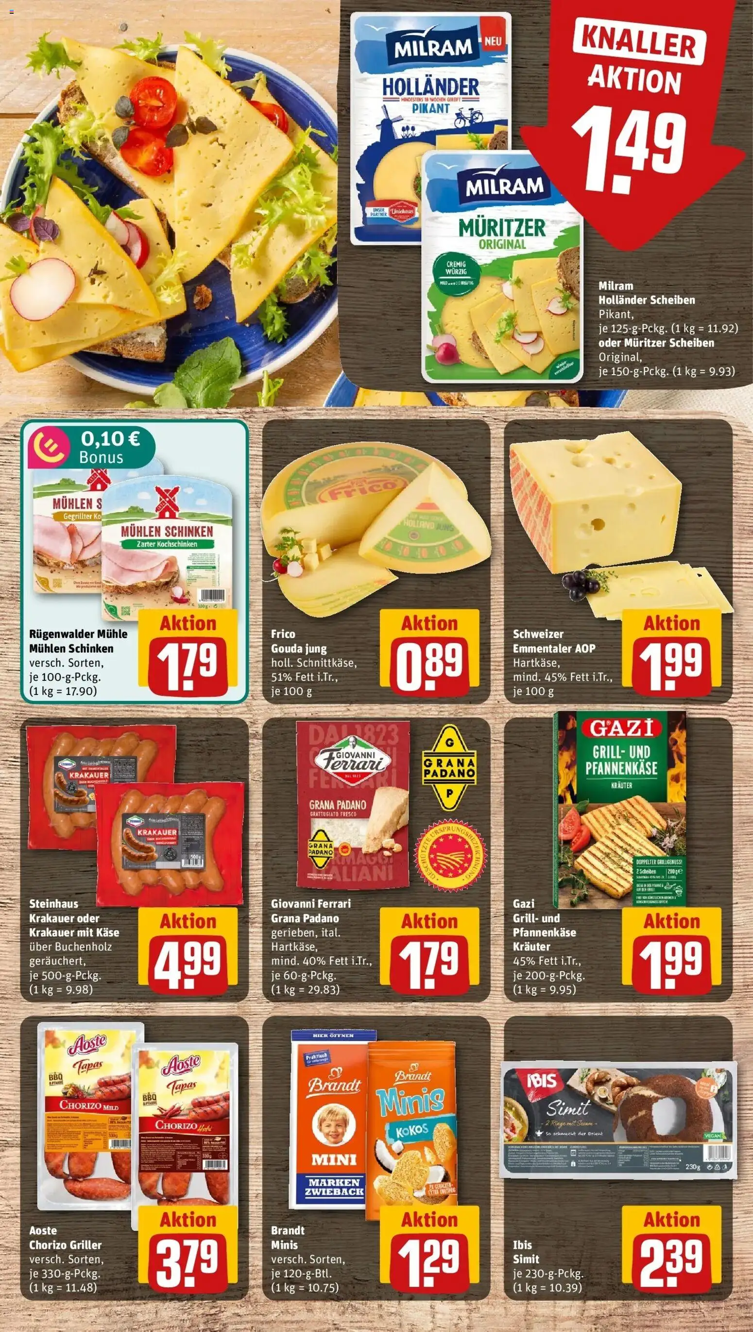 REWE Prospekt ab 10.08.2026 zum Blättern » Angebote | Seite: 7 | Produkte: Käse, Gouda, Milram, Schinken