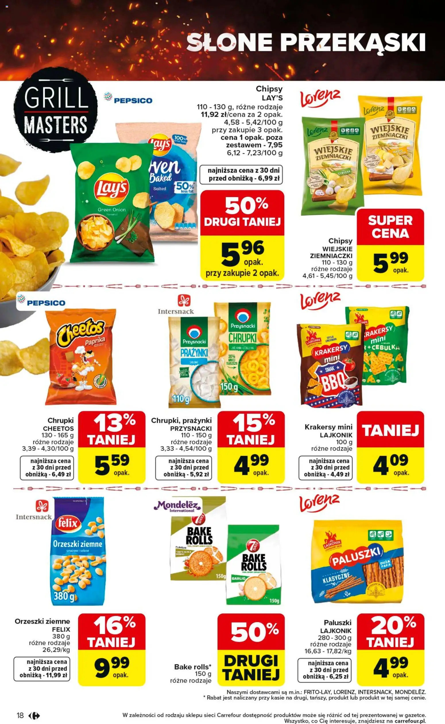 Carrefour gazetka - Misja:Grill Cię wzywa od 23.04.2026 | Strona: 18 | Produkty: Chipsy, Grill, Paluszki, Krakersy