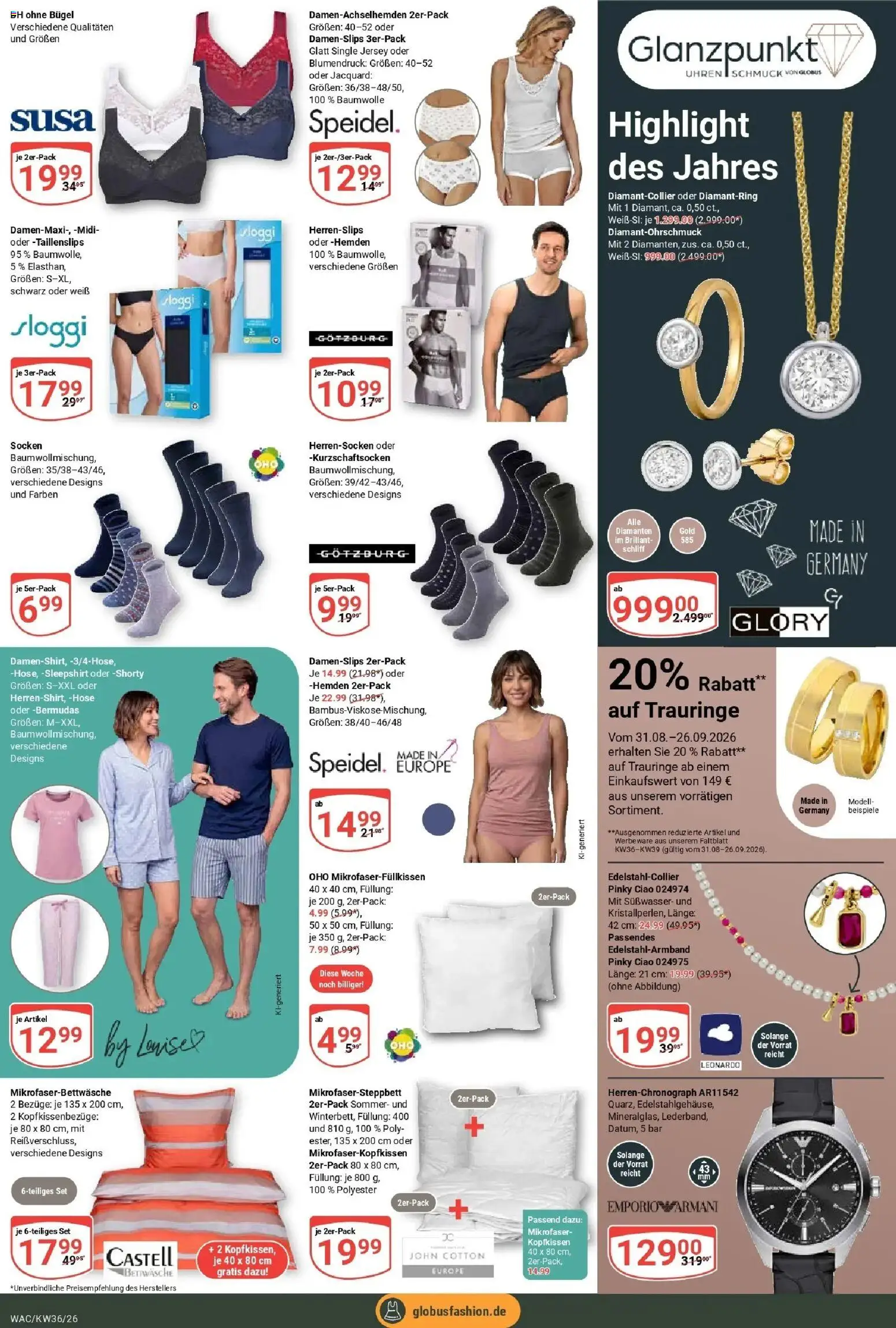 Globus Prospekt Markkleeberg – gültig ab 31.08.2026 | Seite: 29 | Produkte: Bettwäsche, Kopfkissen, Hose, Socken