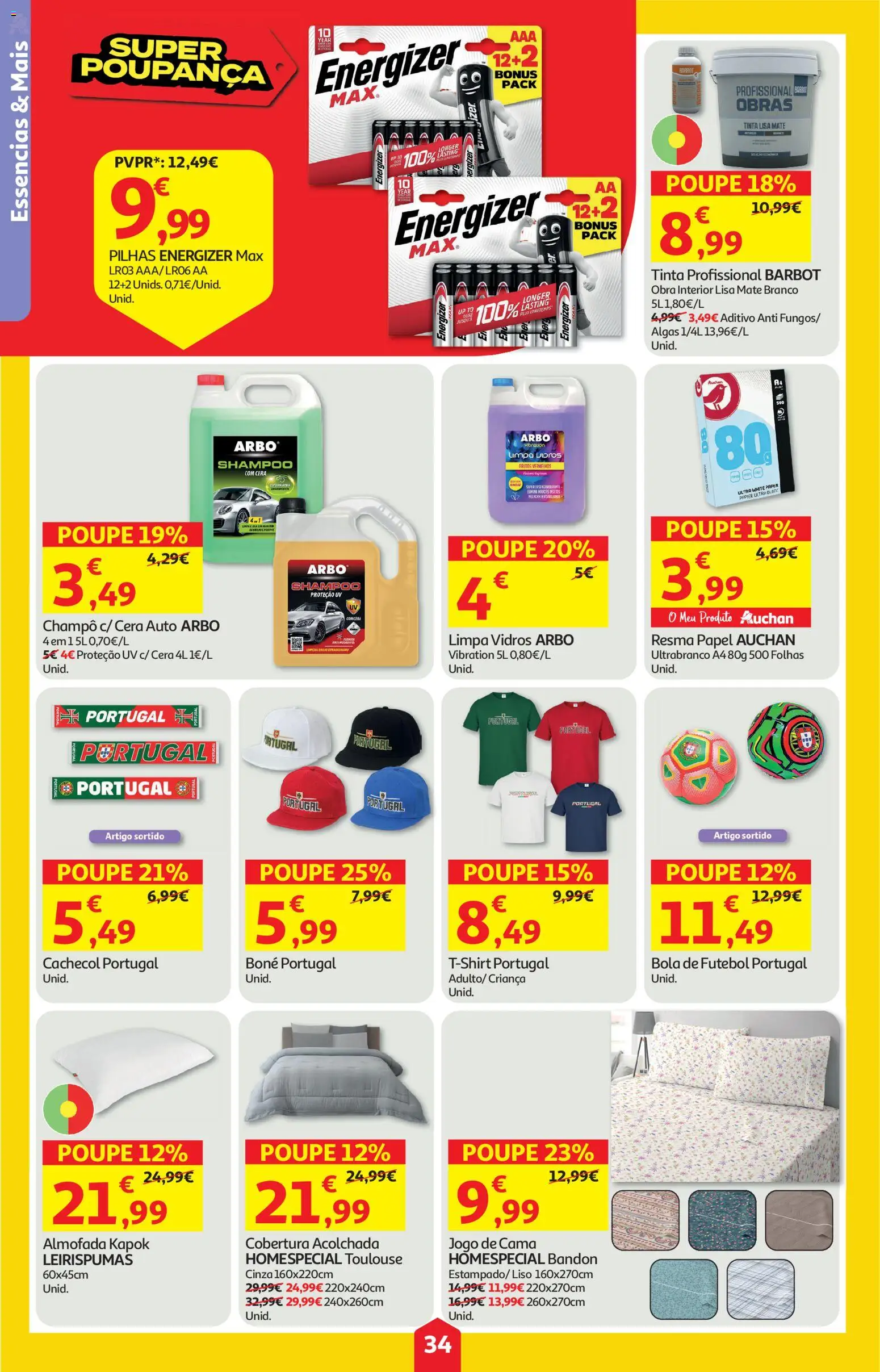 Auchan folheto │ válido de 04.06.2026 | Página: 34 | Produtos: Shampoo, Almofada, Pilhas, Cera