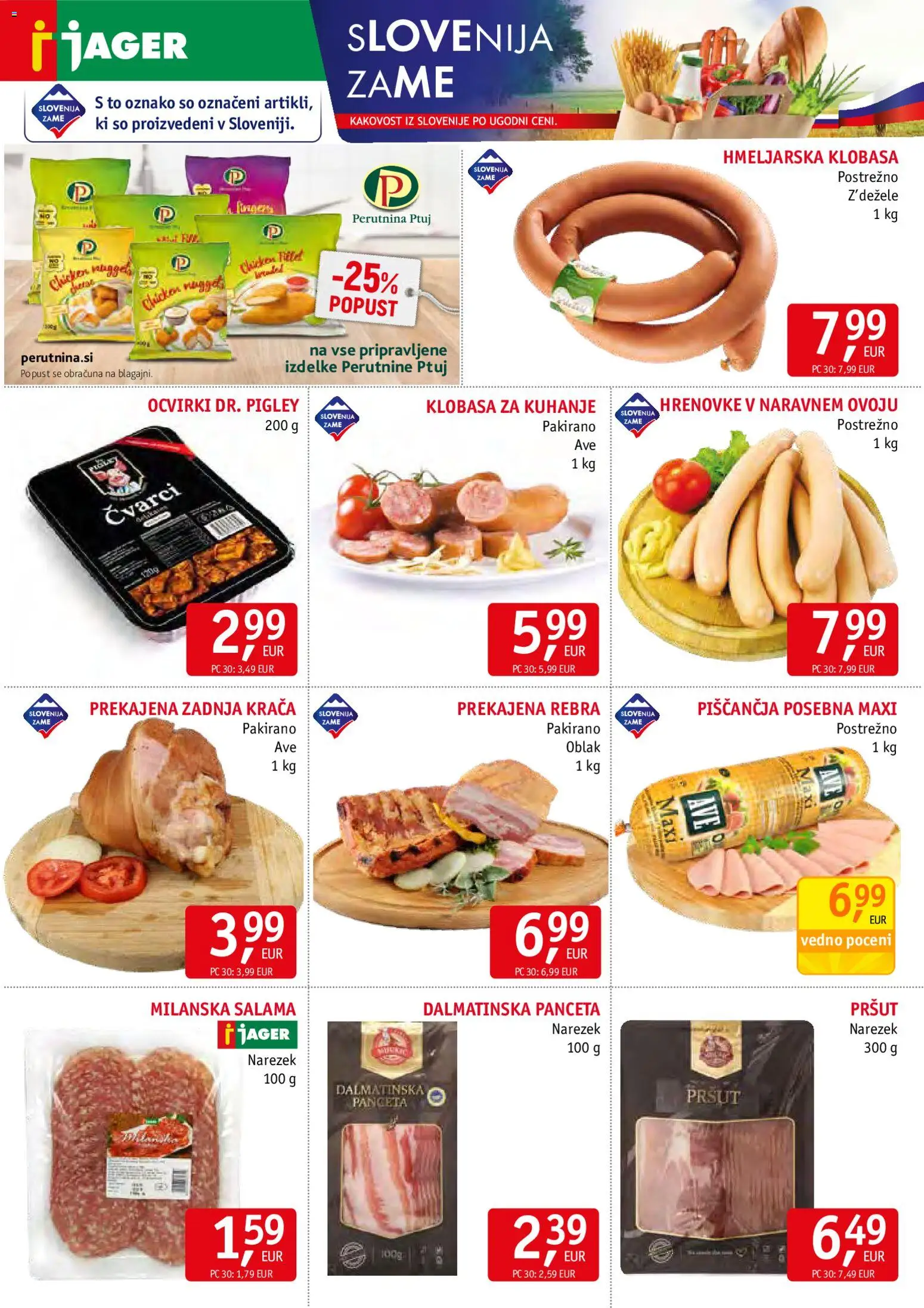 Novi Jager katalog ponudbe – veljaven od 05.08.2026 | Stran: 2 | Izdelki: Hrenovke, Pršut, Narezek, Salama