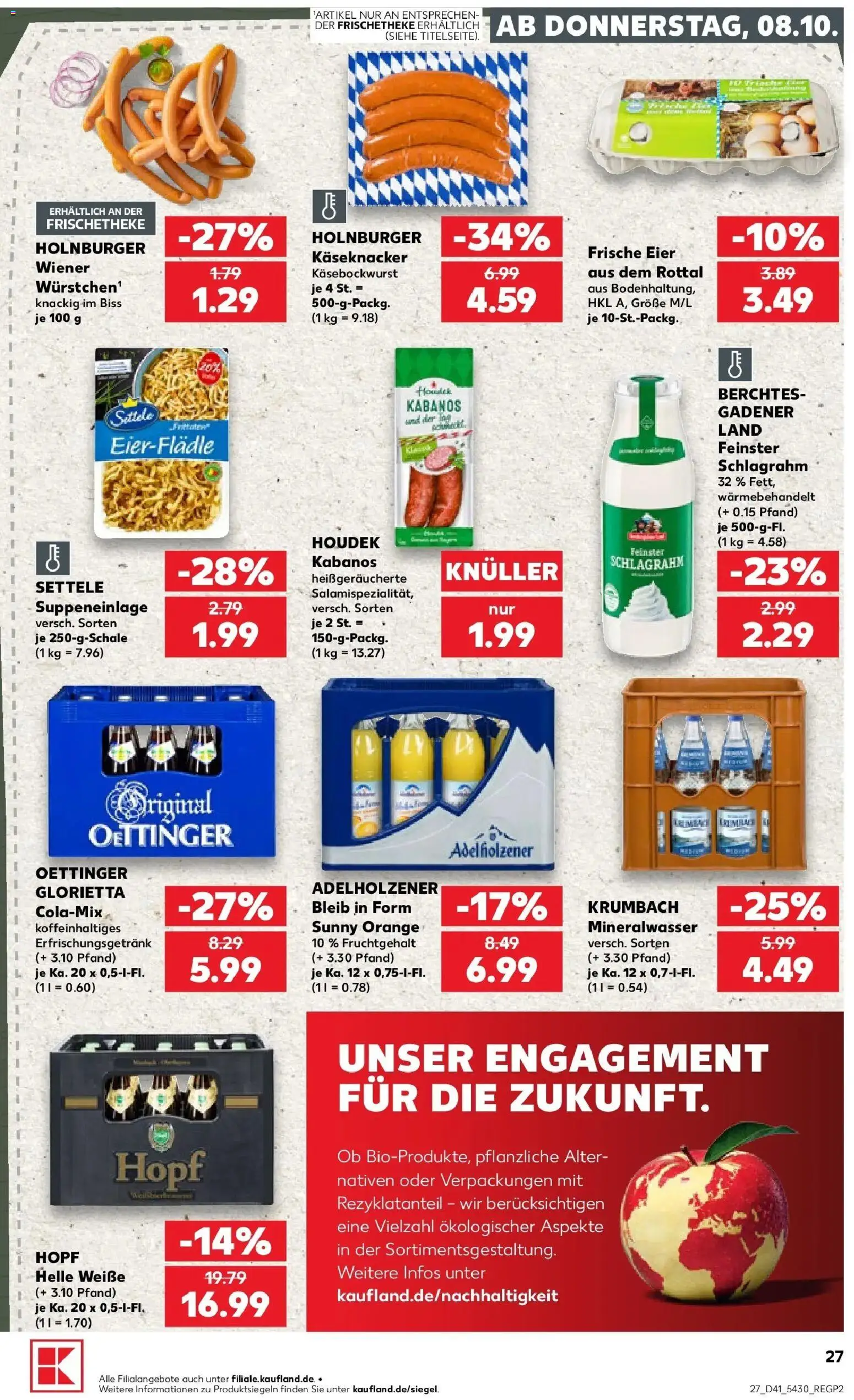 Prospekt Kaufland ab 08.10.2026 » Angebote Online zum Blättern | Seite: 27 | Produkte: Eier, Adelholzener, Oettinger, Mineralwasser