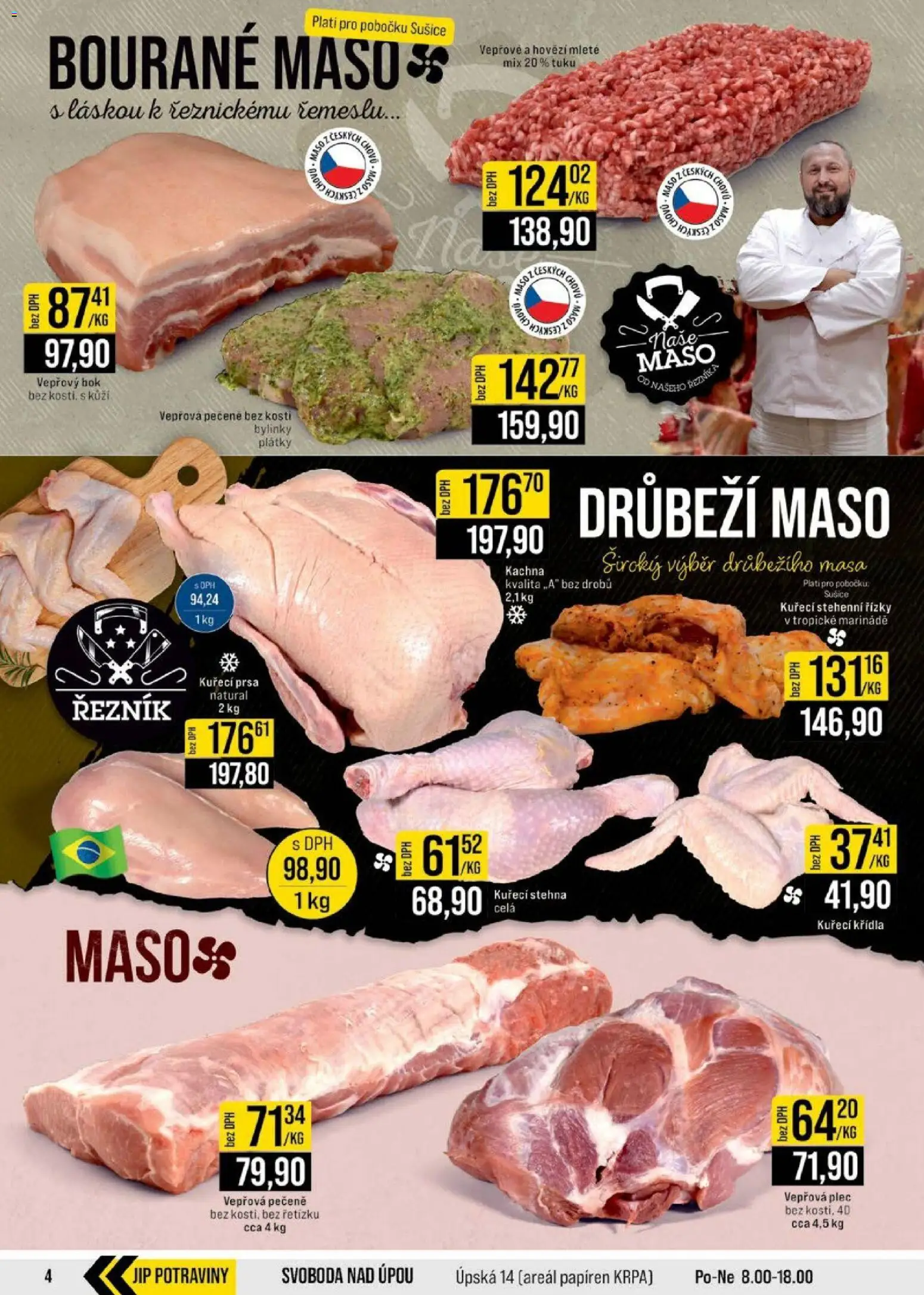 Jip leták - Cash & Carry od 10.06.2026 | Strana: 4 | Produkty: Kuřecí prsa, Vepřová pečeně, Kachna, Kuřecí stehna