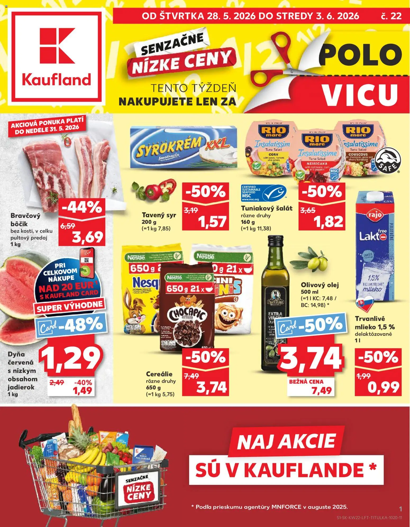 Nové Kaufland akcie – leták je platný od 28.05.2026 | Strana: 1 | Produkty: Mlieko, Chocapic, Tuniakový šalát, Trvanlivé mlieko