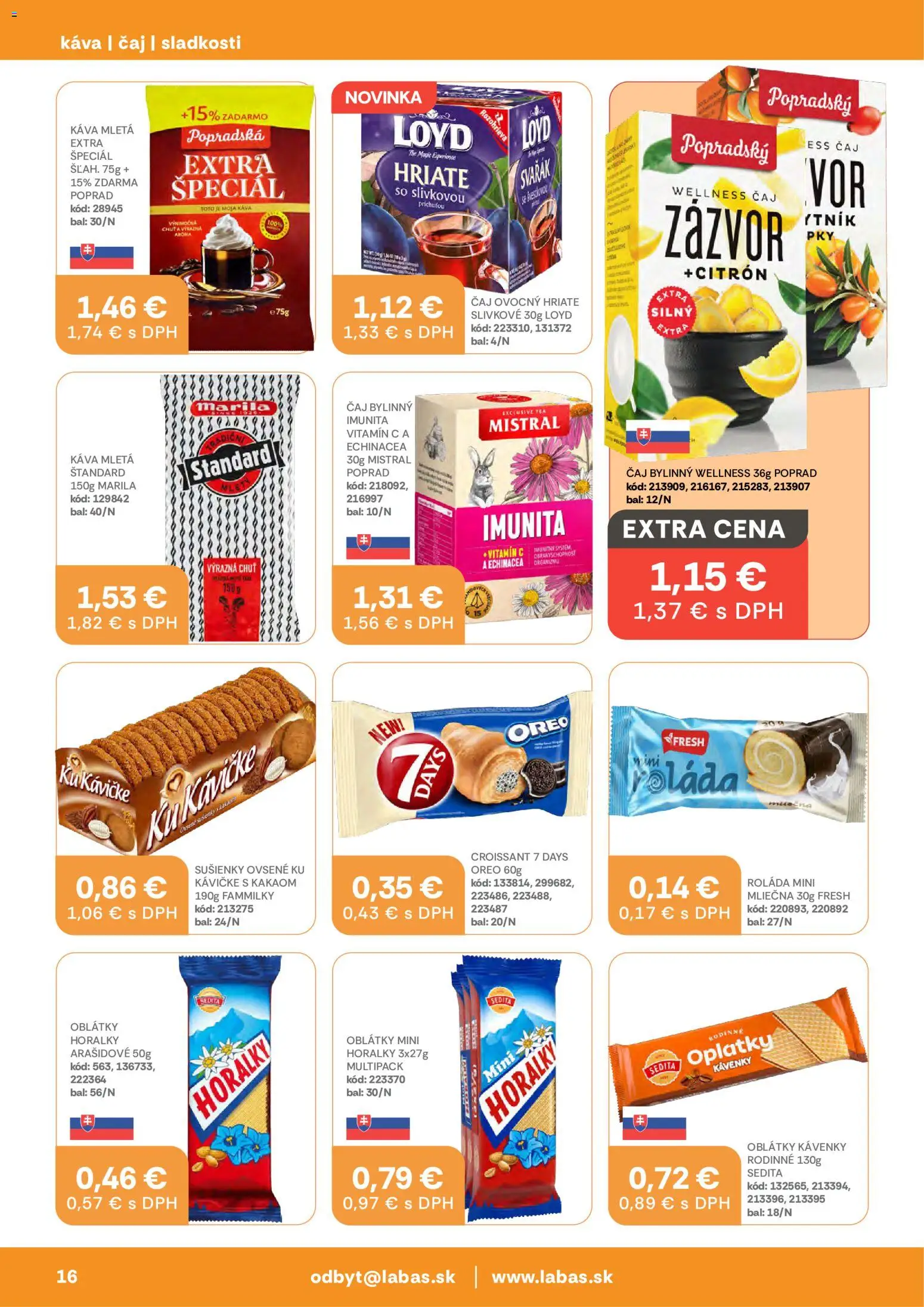 Nové Labaš akcie – leták je platný od 23.10.2026 | Strana: 16 | Produkty: Zázvor, Káva, Oreo, Horálky