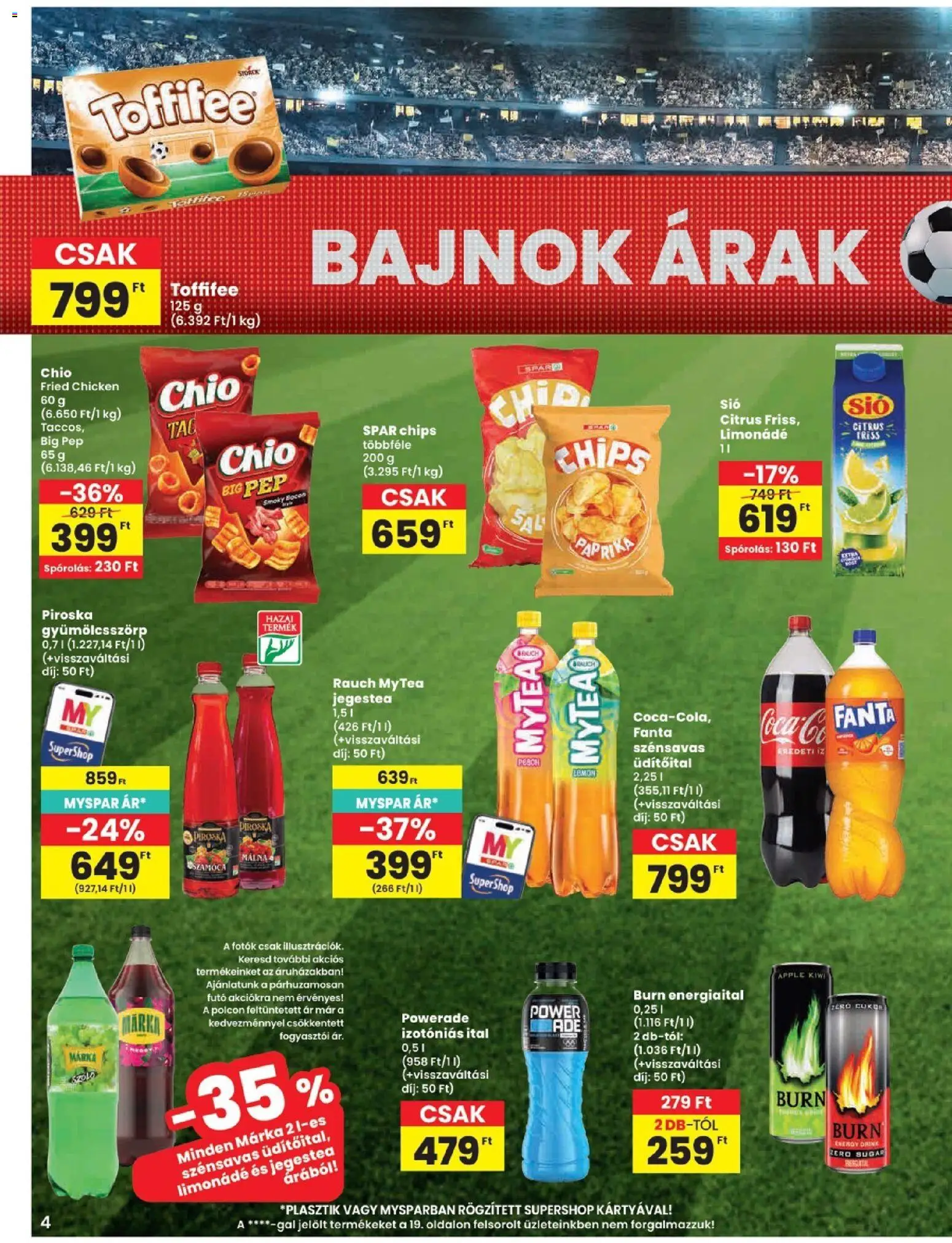 Spar akciós ujság - amely érvényes a következő dátumtól: 11.06.2026 | Oldal: 4 | Termékek: Fanta, Limonádé, Tea, Izotóniás ital