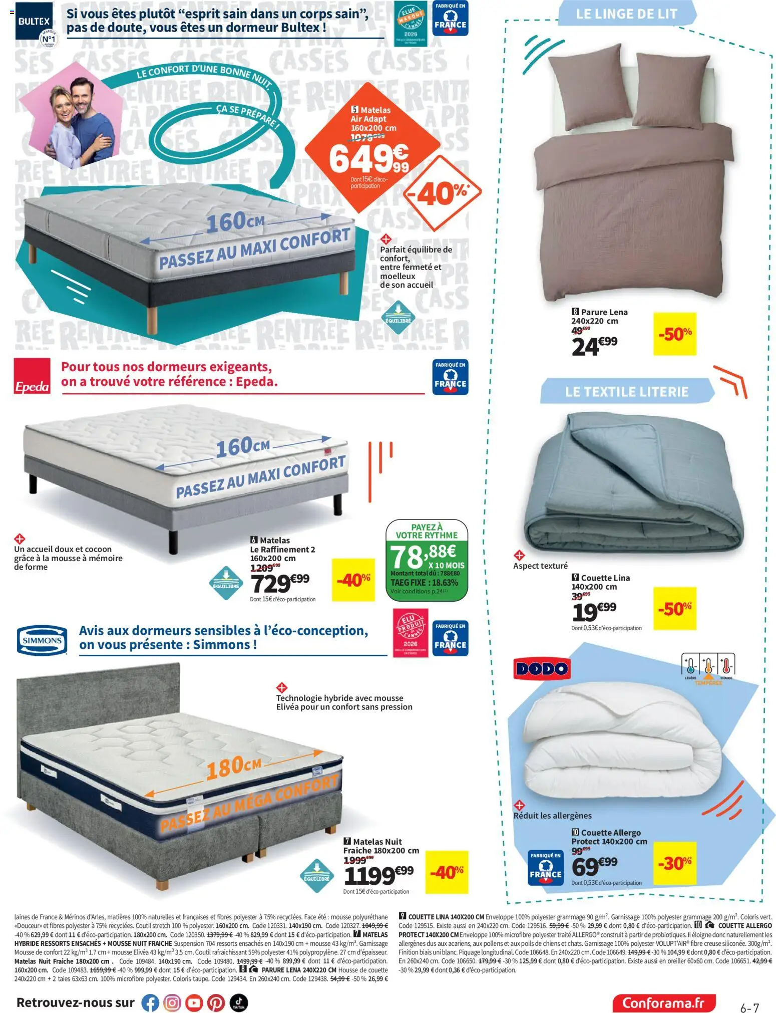 {H1} | Page: 7 | Produits: Enveloppe, Lit, Housse de couette, Couette