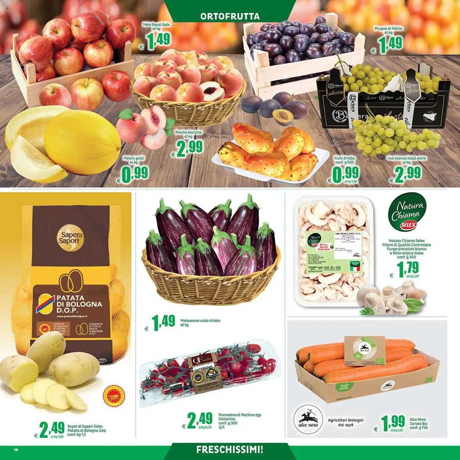 Volantino Elite Supermercati del 21/08/2026 | Pagina: 16 | Prodotti: Mele, Prugne, Pomodoro, Pesche