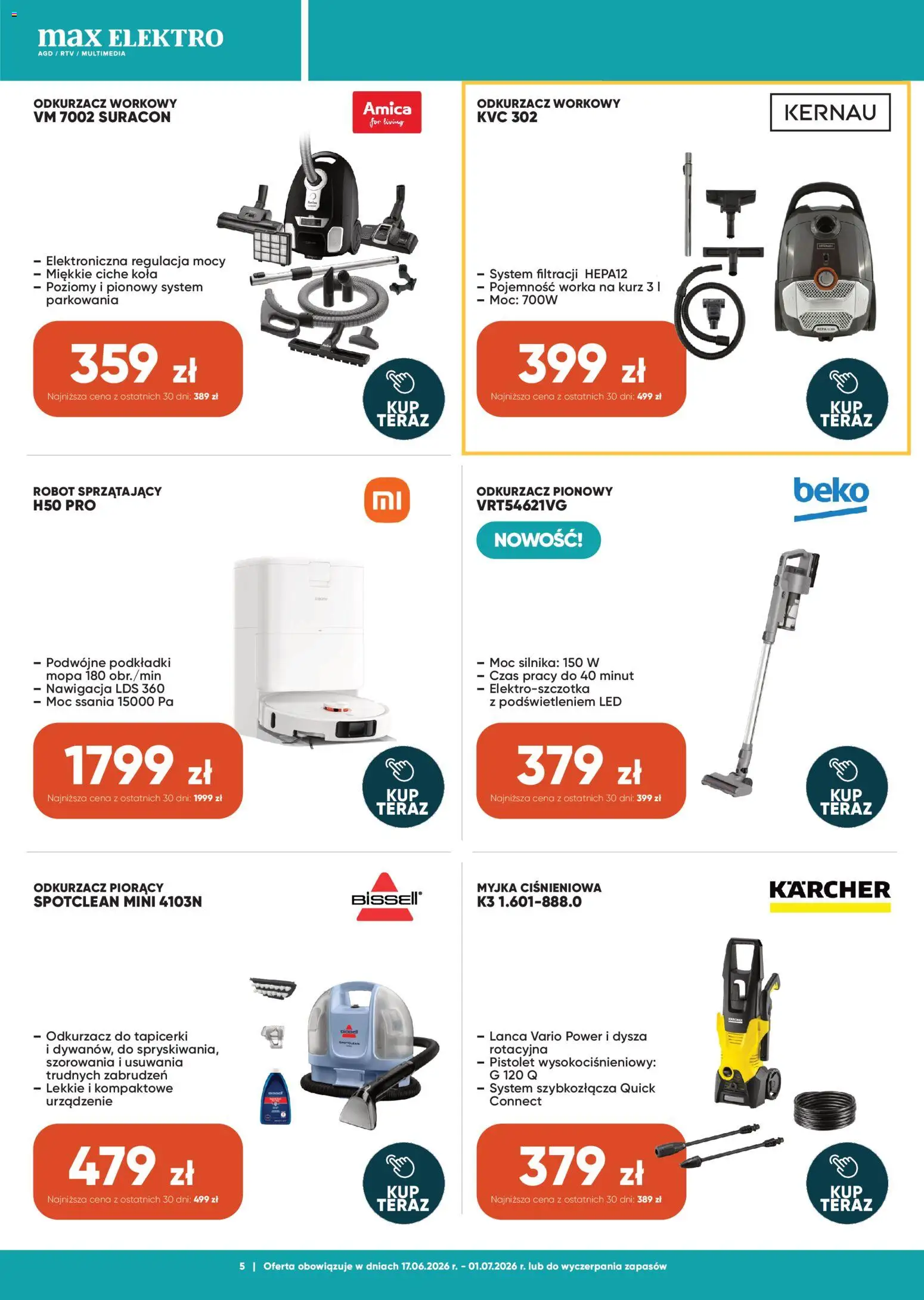Max elektro gazetka od 17.06.2026 | Strona: 5 | Produkty: Odkurzacz, Robot, Nawigacja, Robot sprzątający