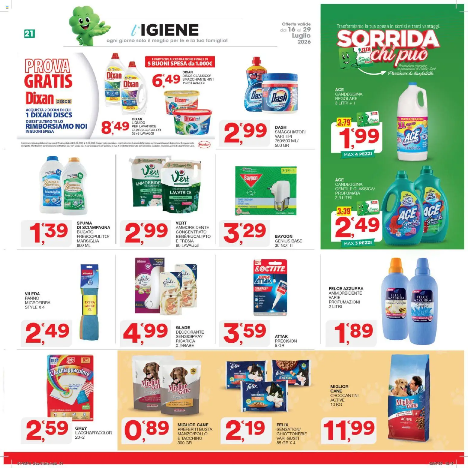 Volantino SISA del 16/07/2026 | Pagina: 21 | Prodotti: Deodorante, Ammorbidente, Candeggina, Lavatrice