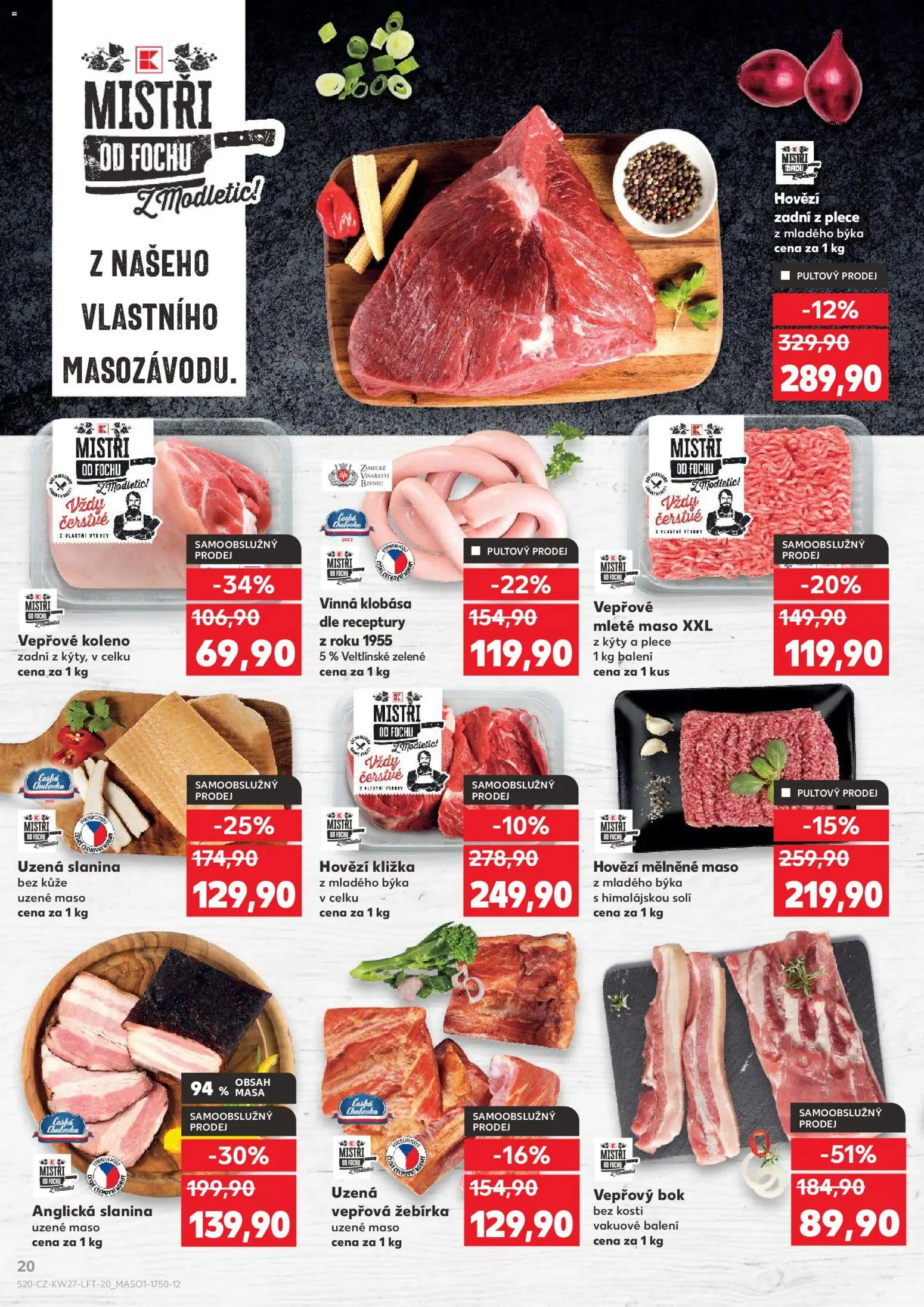 Kaufland leták - Kolín od 01.07.2026 | Strana: 20 | Produkty: Uzené maso, Vepřový bok, Vinná klobása, Hovězí mleté maso