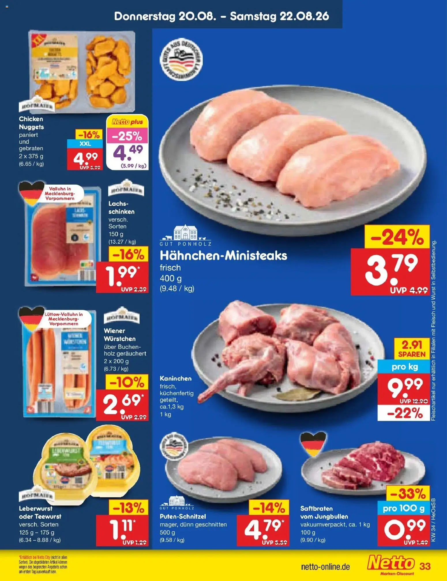 Netto Marken-Discount Prospekt Kröpelin – gültig ab 17.08.2026 | Seite: 47 | Produkte: Wiener wurstchen, Lachs, Putenschnitzel, Fleisch