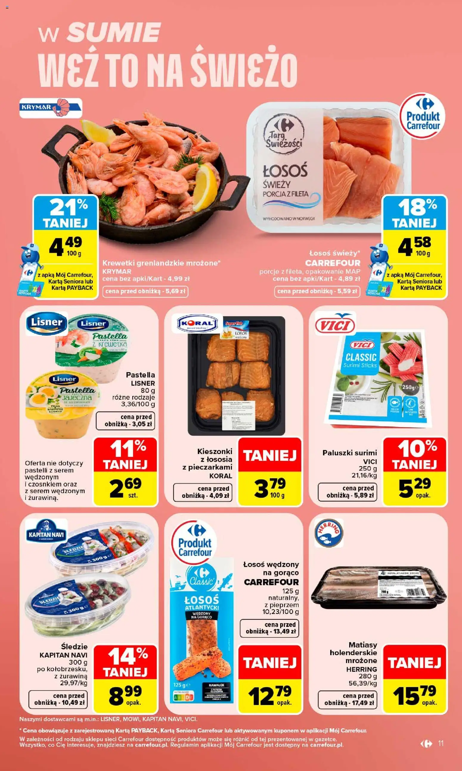 Carrefour gazetka od 24.08.2026 | Strona: 13 | Produkty: Krewetki, Łosoś świeży, Surimi, Żurawina