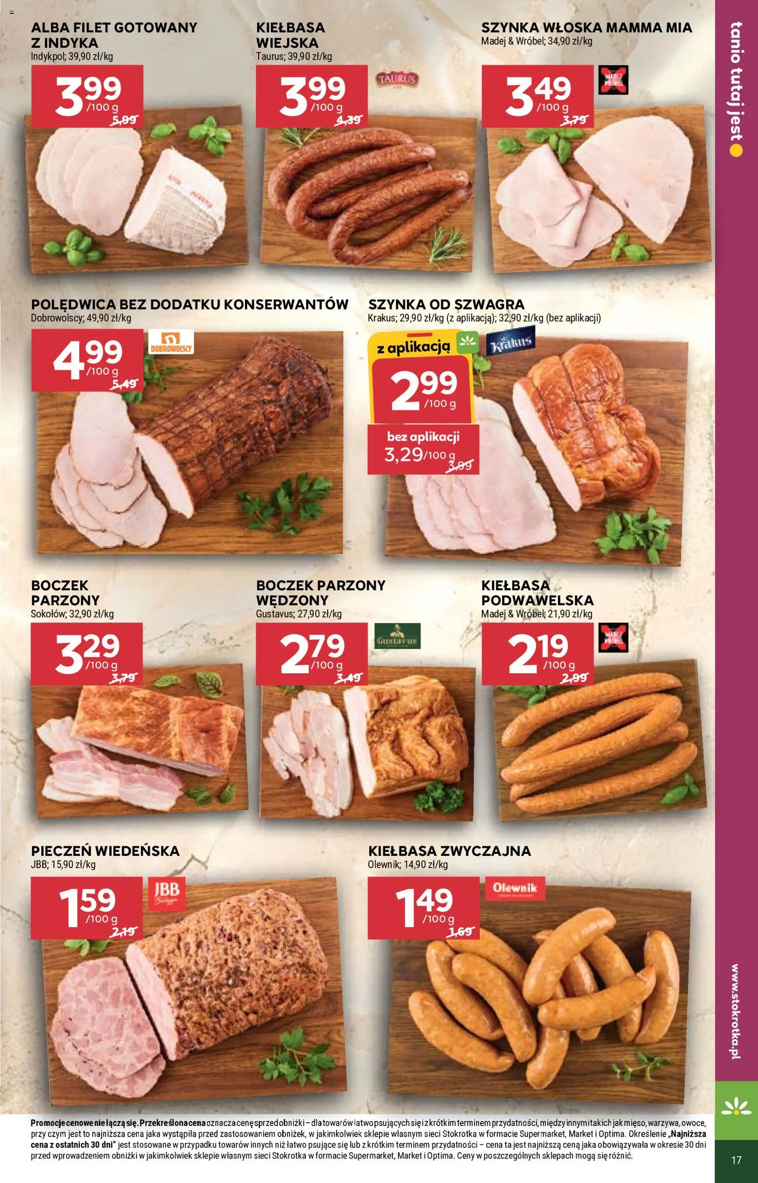 Stokrotka gazetka od 18.06.2026 | Strona: 17 | Produkty: Kiełbasa, Stokrotka, Szynka, Boczek