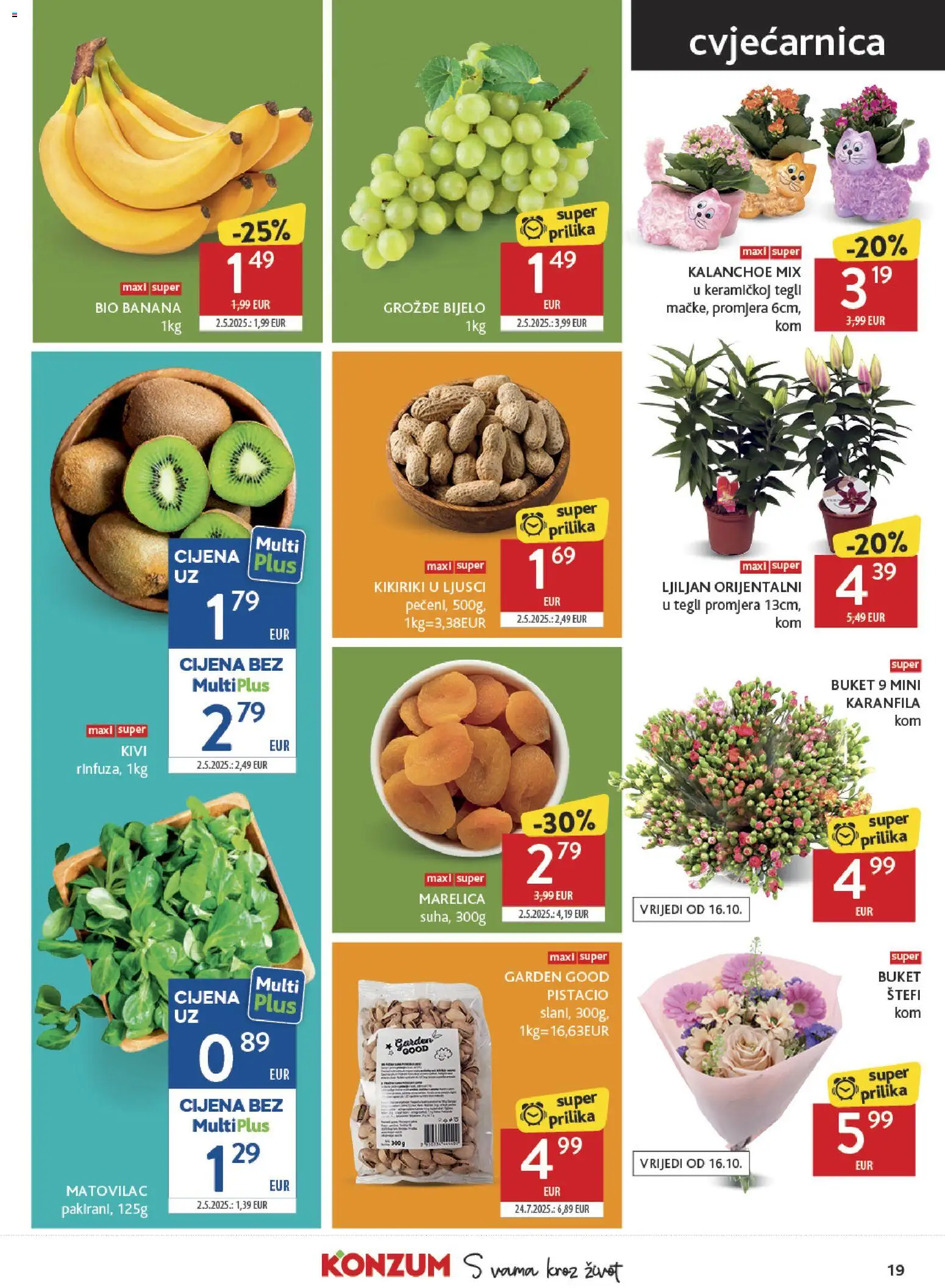 Konzum katalog | vrijedi od 14.10.2026 | Stranica: 19 | Proizvodi: Matovilac, Kikiriki, Grožđe, Buket