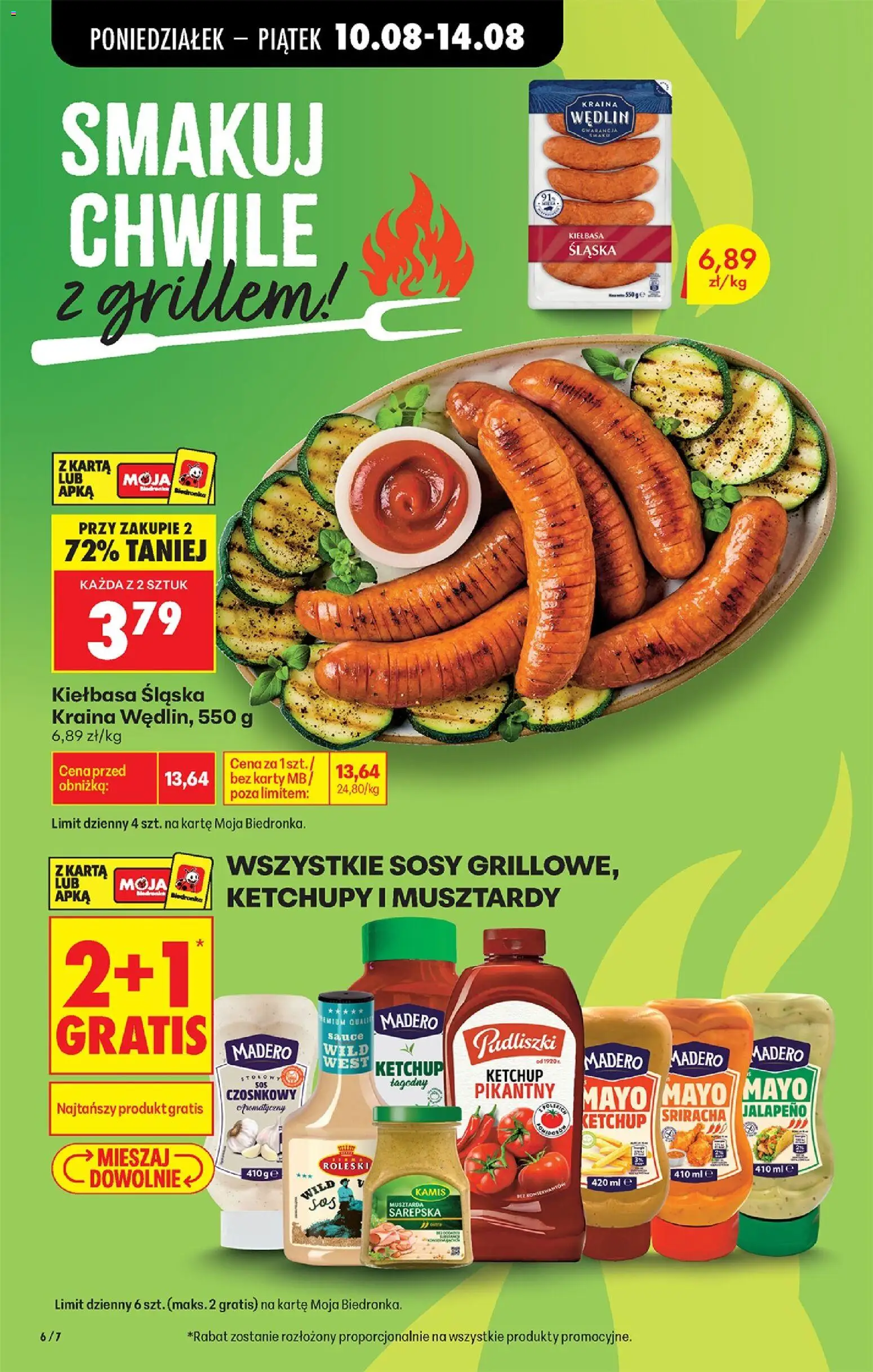 Biedronka gazetka od 10.08.2026 | Strona: 6 | Produkty: Kiełbasa, Madero ketchup, Madero, Sriracha