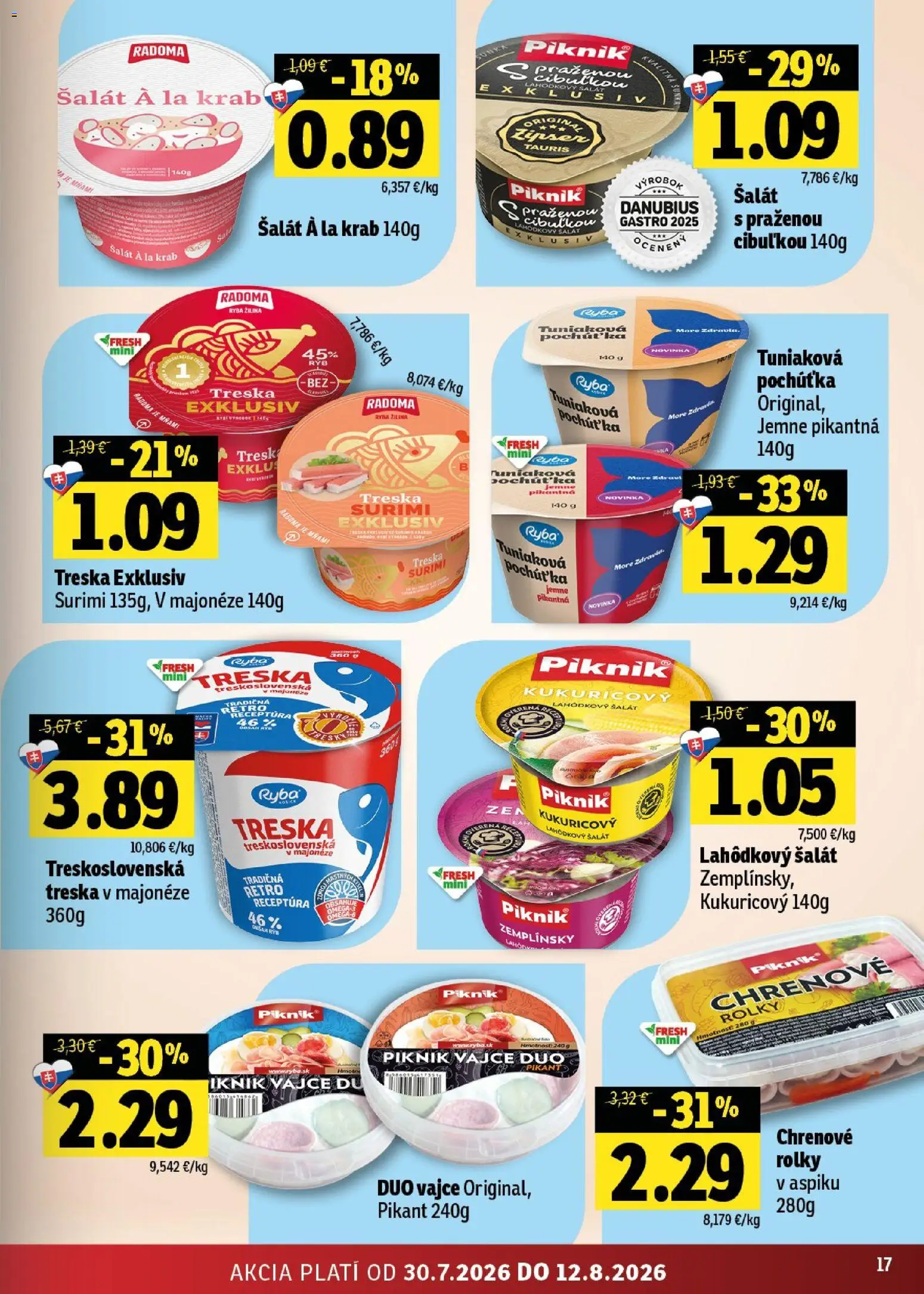 Nové Fresh akcie – leták je platný od 30.07.2026 | Strana: 17 | Produkty: Ryba, Šalát, Treska