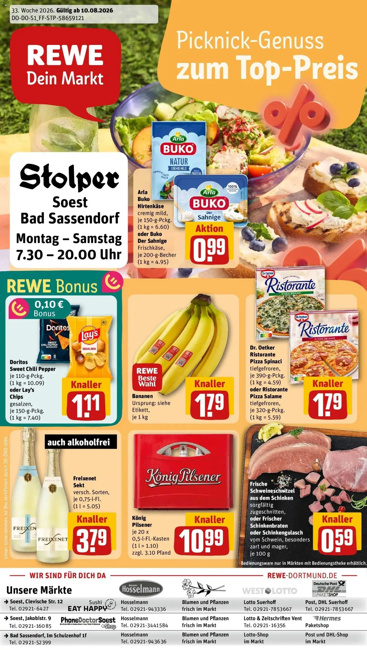 REWE Prospekt ab 10.08.2026 zum Blättern » Angebote | Seite: 1 | Produkte: Ristorante, Sekt, Bad, Chips