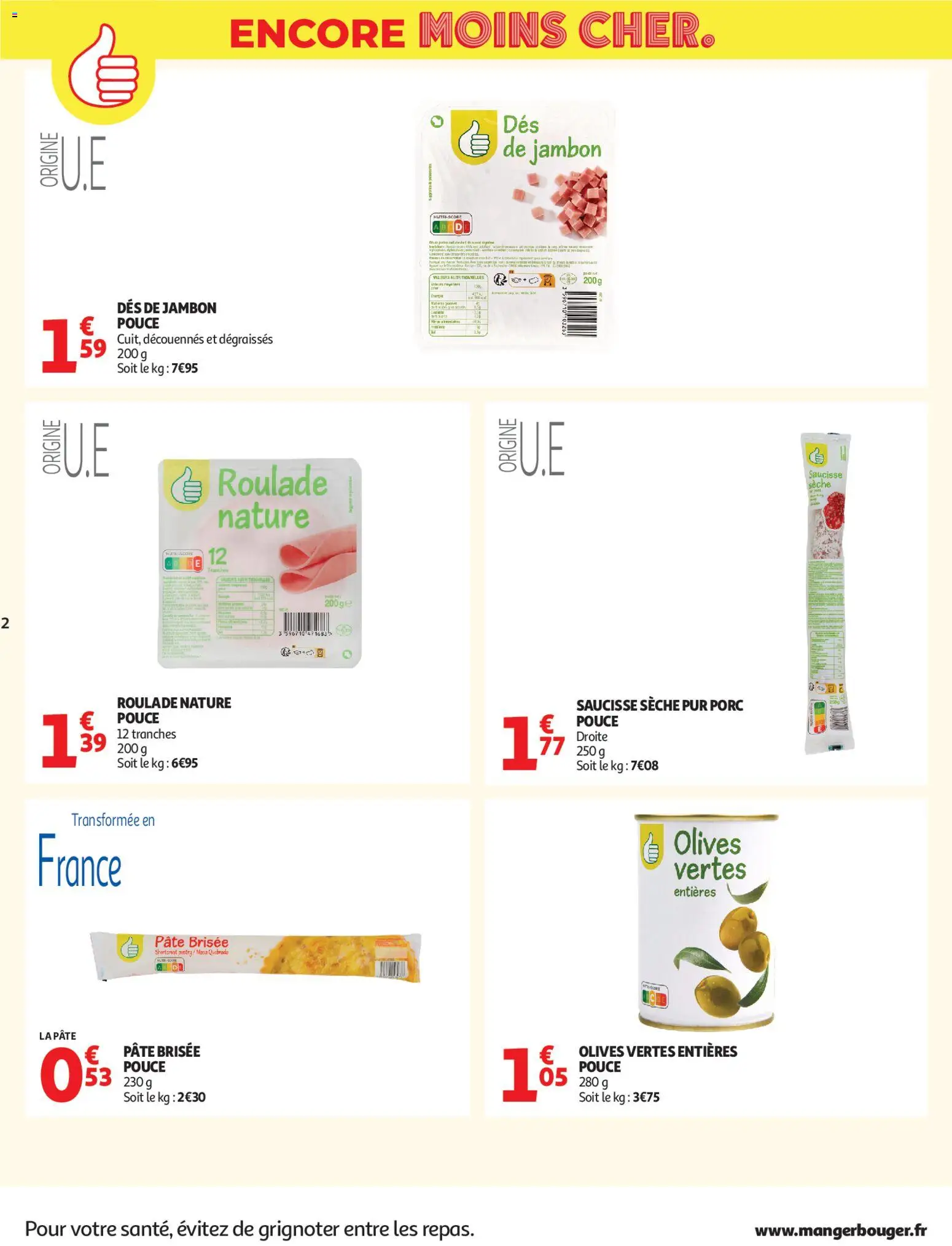 {H1} | Page: 2 | Produits: Olives, Pâte brisée, Saucisse, Porc