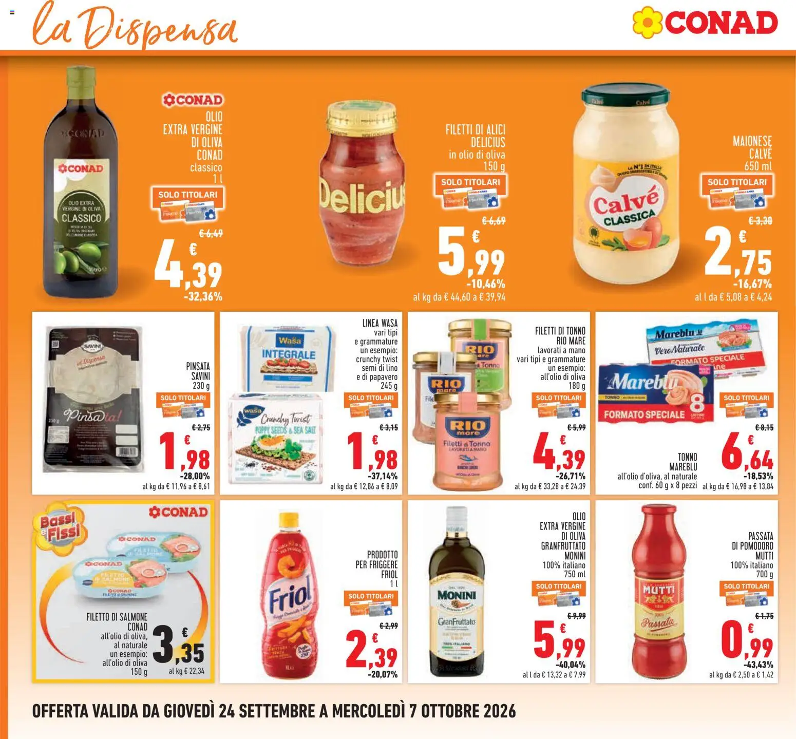 Volantino Conad del 24/09/2026 | Pagina: 14 | Prodotti: Salmone, Filetto, Olio extra vergine, Alici