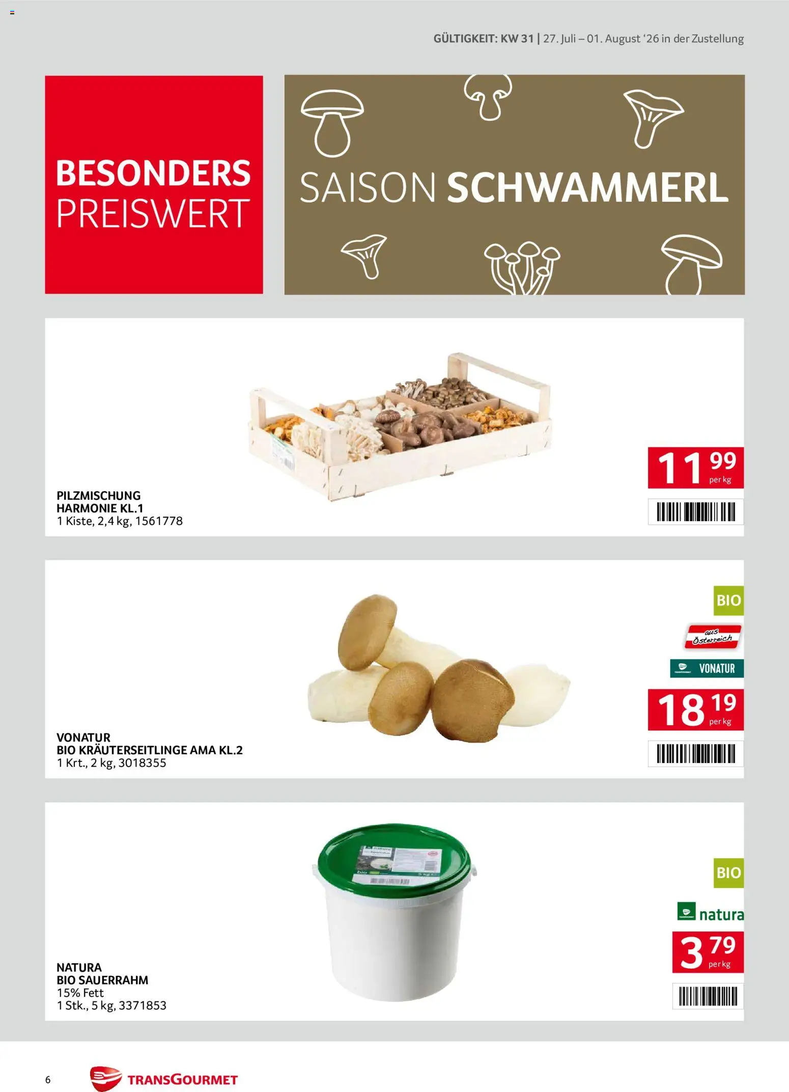 Transgourmet Zustellaktion gültig ab 27.07.2026 | Seite: 6 | Produkte: Sauerrahm