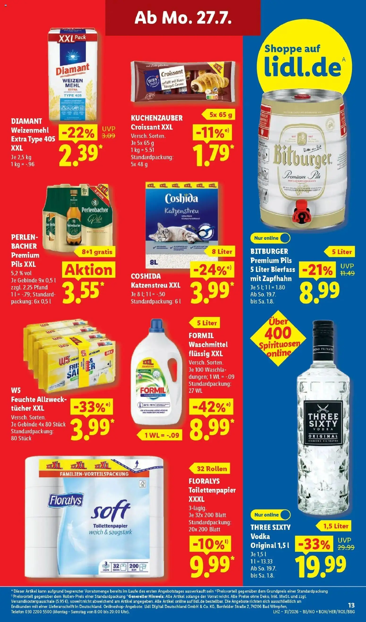 Lidl Prospekt Hagen – gültig ab 27.07.2026 | Seite: 23 | Produkte: Weizenmehl, Kuchen, Telefon, Toilettenpapier