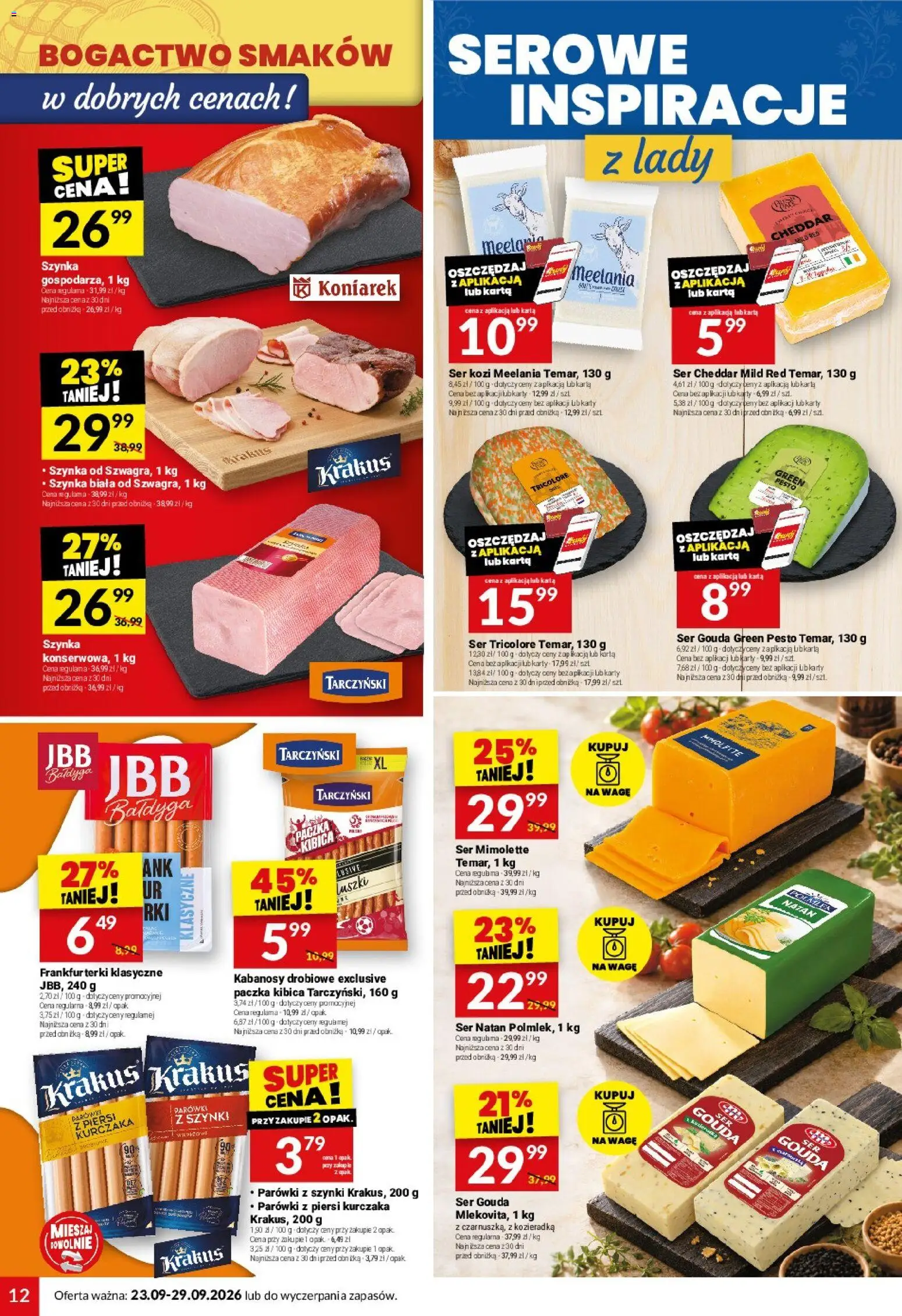 Twój Market gazetka od 23.09.2026 | Strona: 12 | Produkty: Ser mimolette, Ser kozi, Frankfurterki, Kabanosy drobiowe