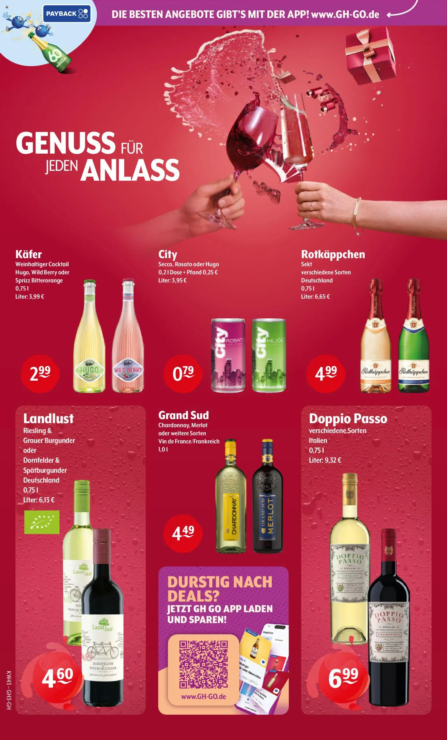 Trink und Spare Prospekt – gültig ab 19.10.2026 | Seite: 4 | Produkte: Sekt, Merlot, Doppio Passo, Hugo