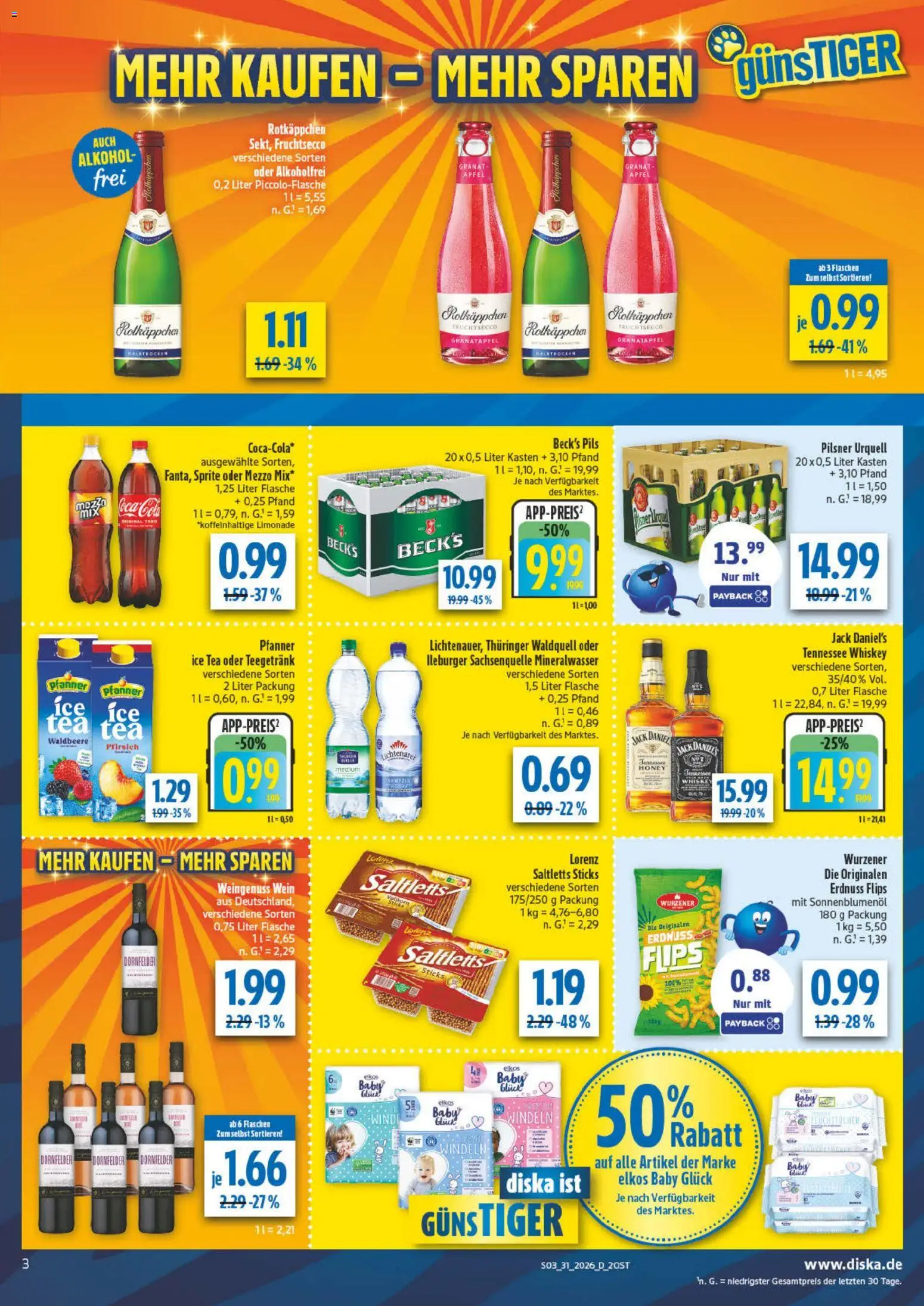 Diska Prospekt – gültig ab 27.07.2026 | Seite: 3 | Produkte: Jack Daniel's, Pfirsich, Wein, Whiskey