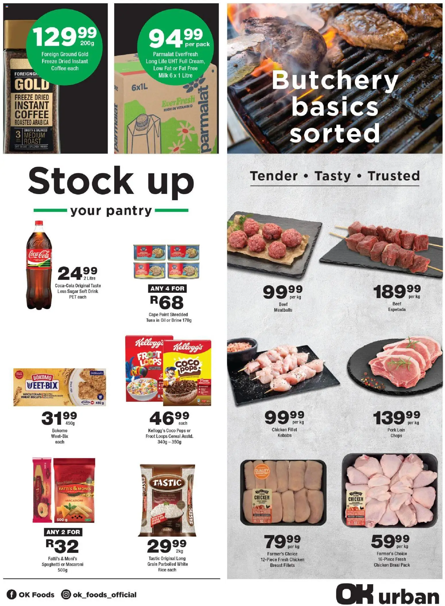 New OK Foods catalogue – valid from 24.04.2026 | Page: 3 | Products: Coffee, Chicken, Pork, Rice