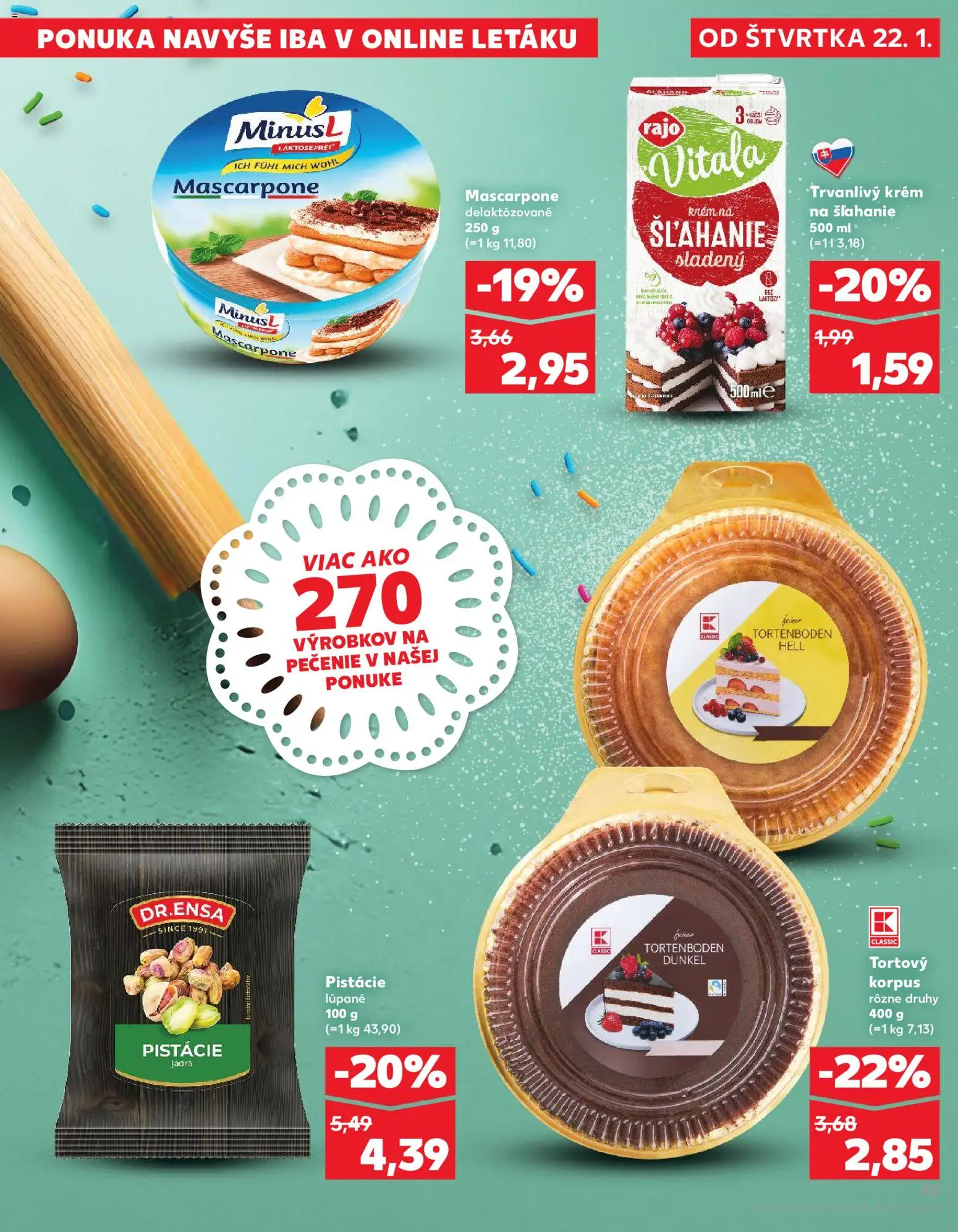 Nové Kaufland akcie – leták je platný od 22.01.2026 | Strana: 43 | Produkty: Krém, Mascarpone, Pistácie