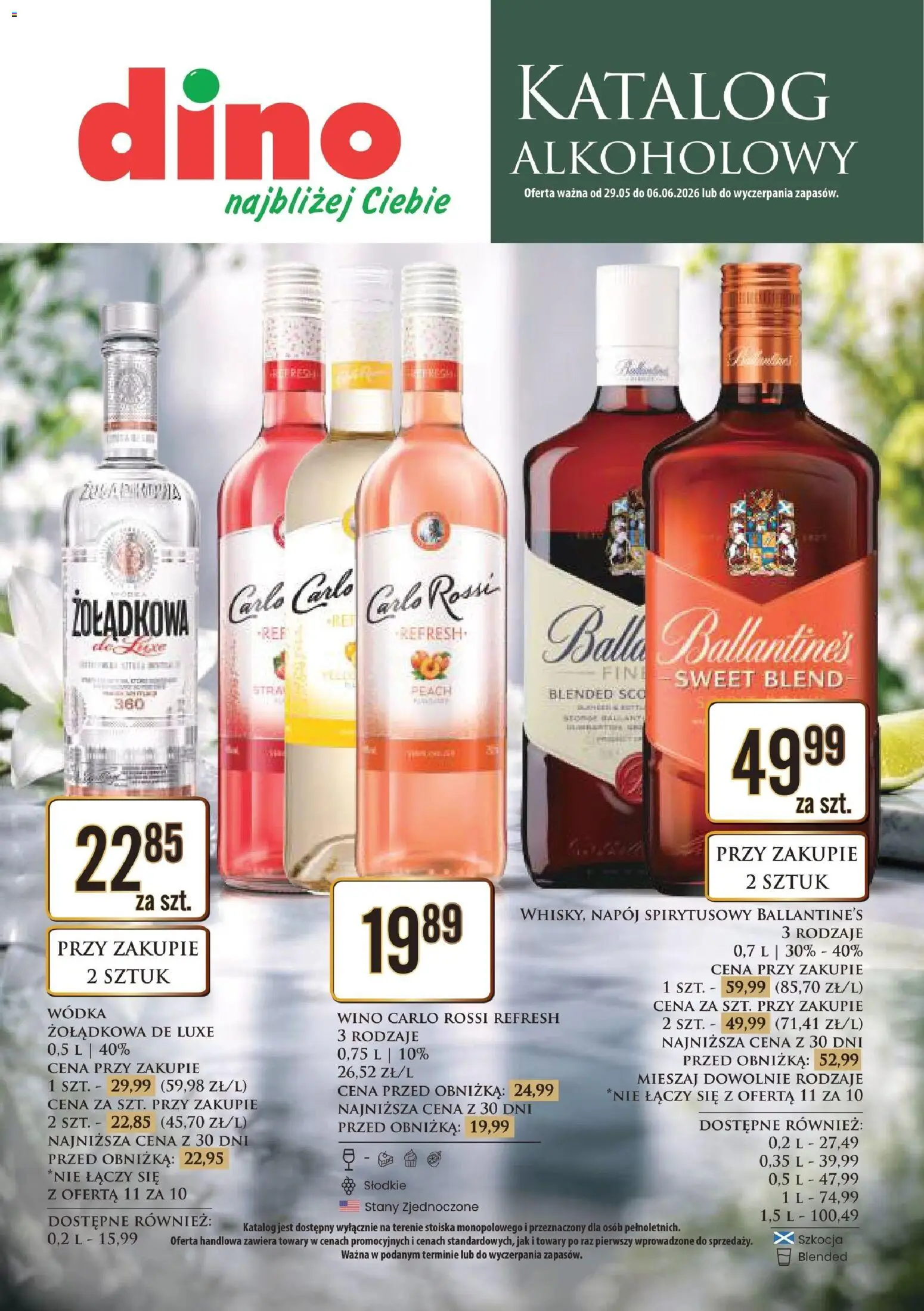 Dino gazetka alkoholowa od 29.05.2026 | Strona: 1 | Produkty: Vodka, Wino, Whisky, Carlo Rossi