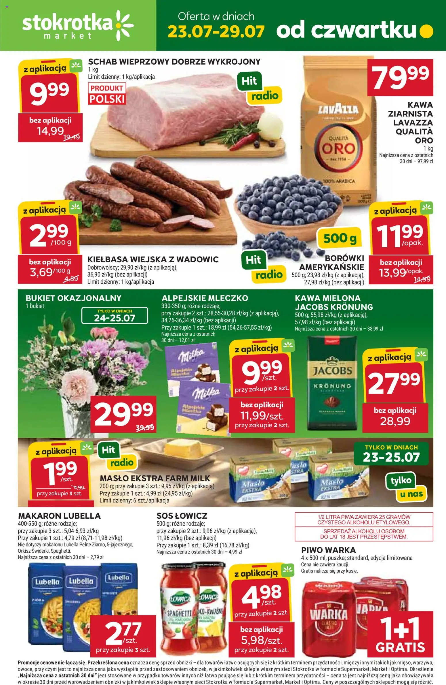 Stokrotka gazetka - Market od 23.07.2026 | Strona: 1 | Produkty: Stokrotka, Masło, Piwo, Makaron