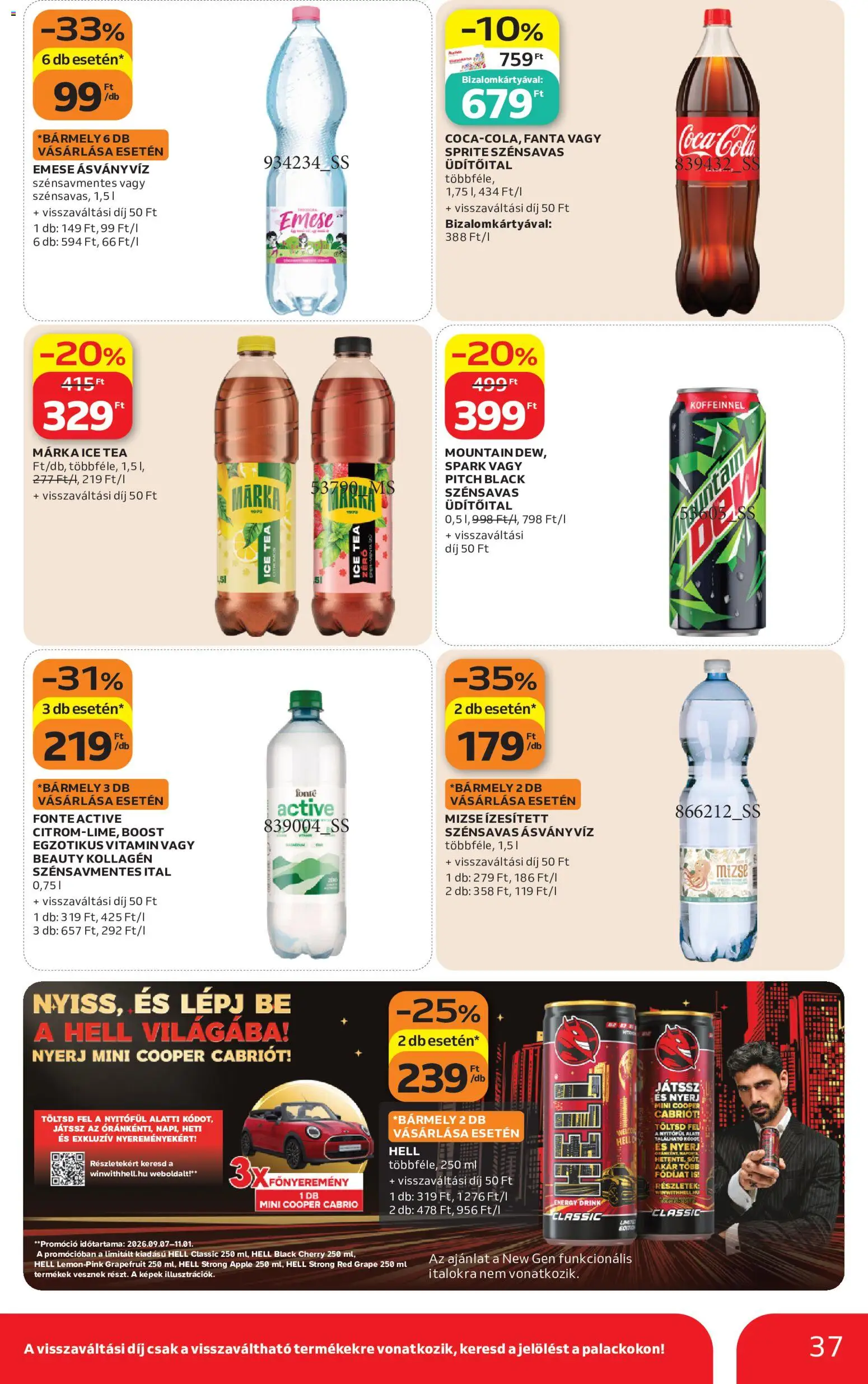 Auchan akciós ujság - amely érvényes a következő dátumtól: 2026.10.01. | Oldal: 37 | Termékek: Üdítőital, Sprite, Tea, Mizse
