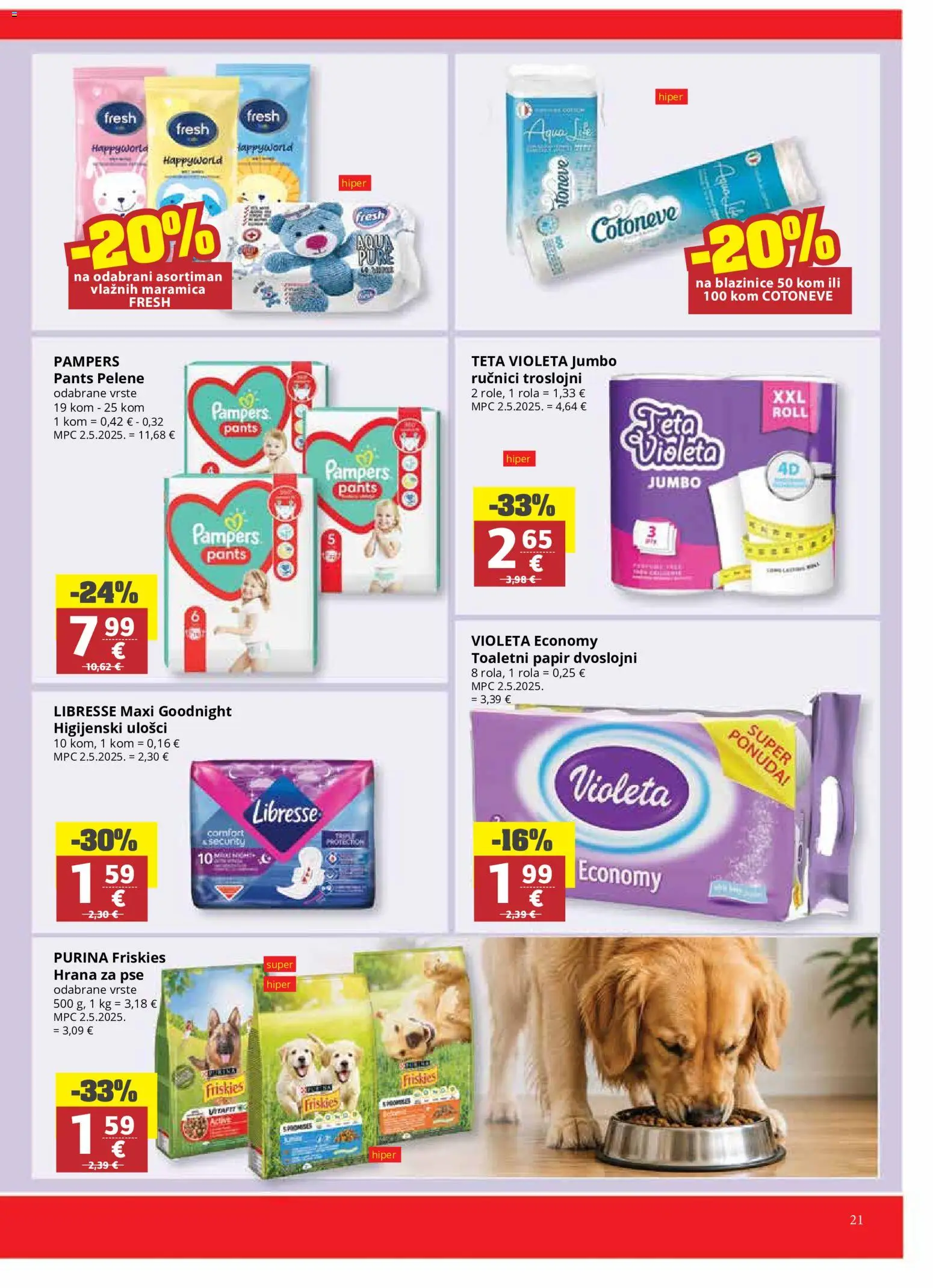 Ribola katalog | vrijedi od 17.06.2026 | Stranica: 21 | Proizvodi: Higijenski ulošci, Hrana za pse, Pampers, Violeta