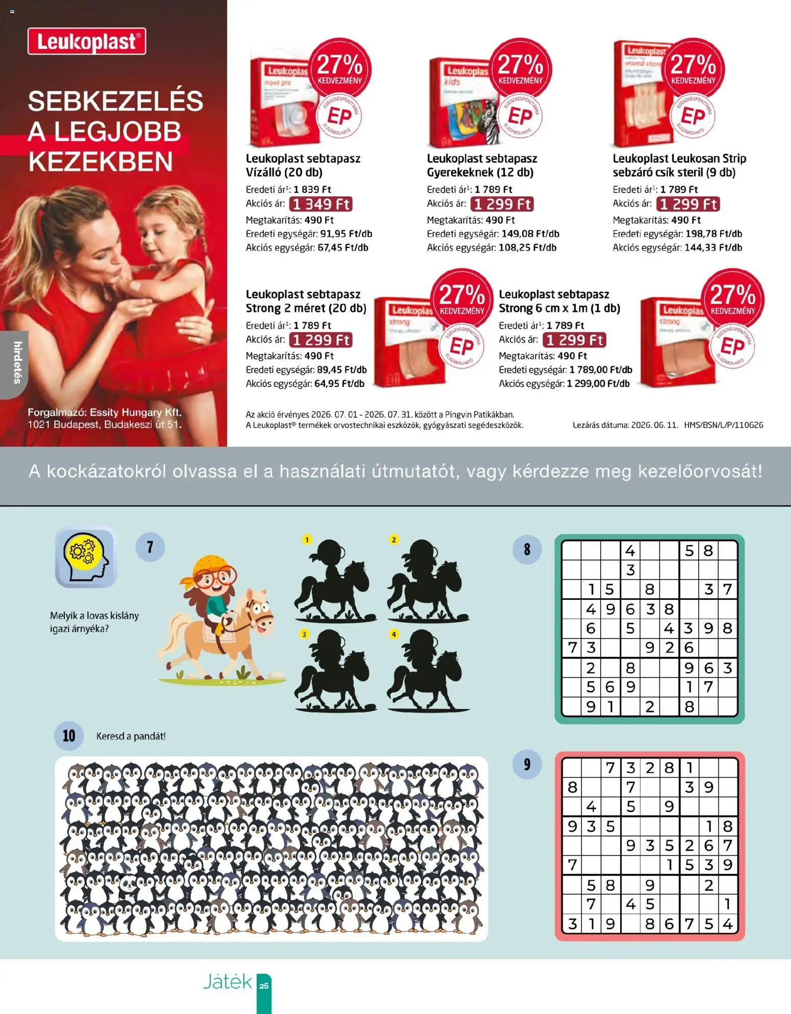 Pingvin Patika akciós ujság - amely érvényes a következő dátumtól: 2026.07.01. | Oldal: 26 | Termékek: Játék, Sebtapasz