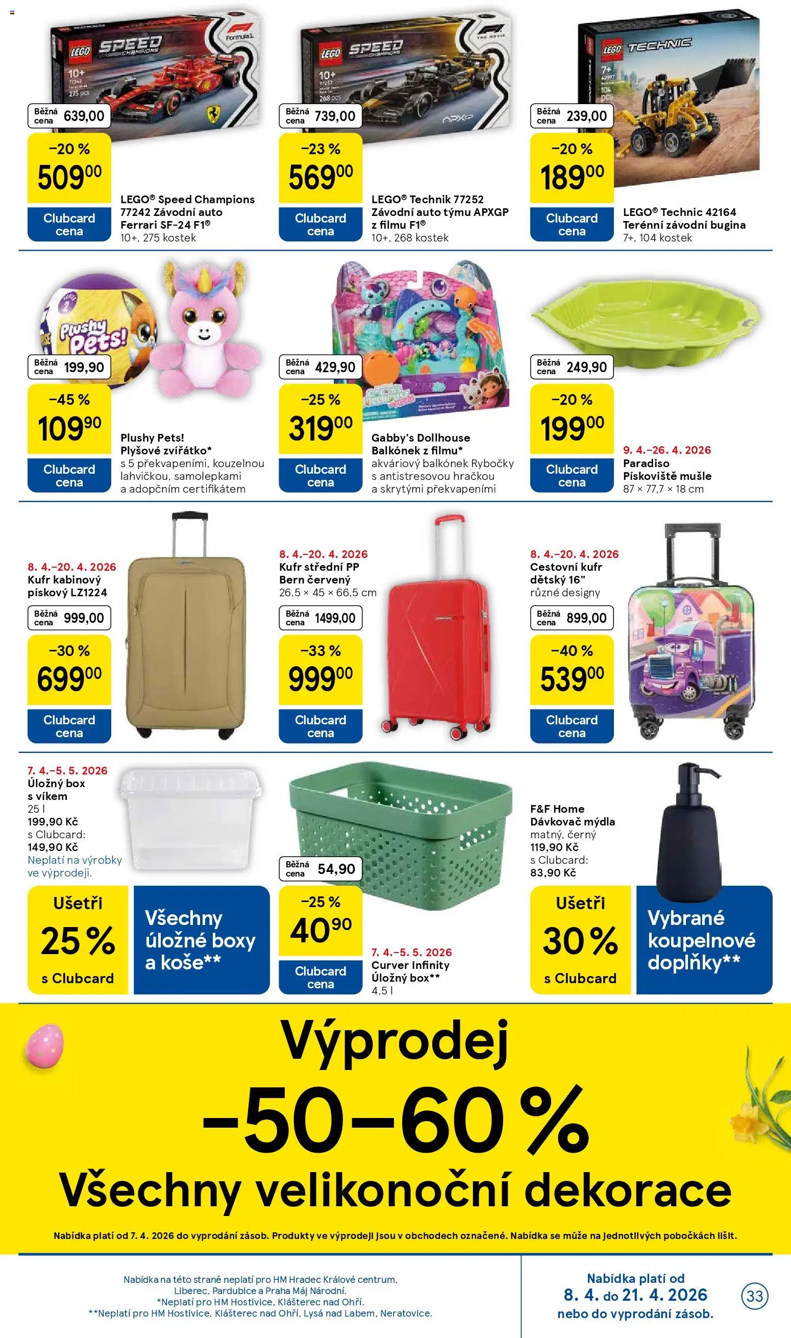 Tesco leták - Hypermarket od 07.04.2026 | Strana: 33 | Produkty: LEGO, F&F, Kufr, Úložný box s víkem