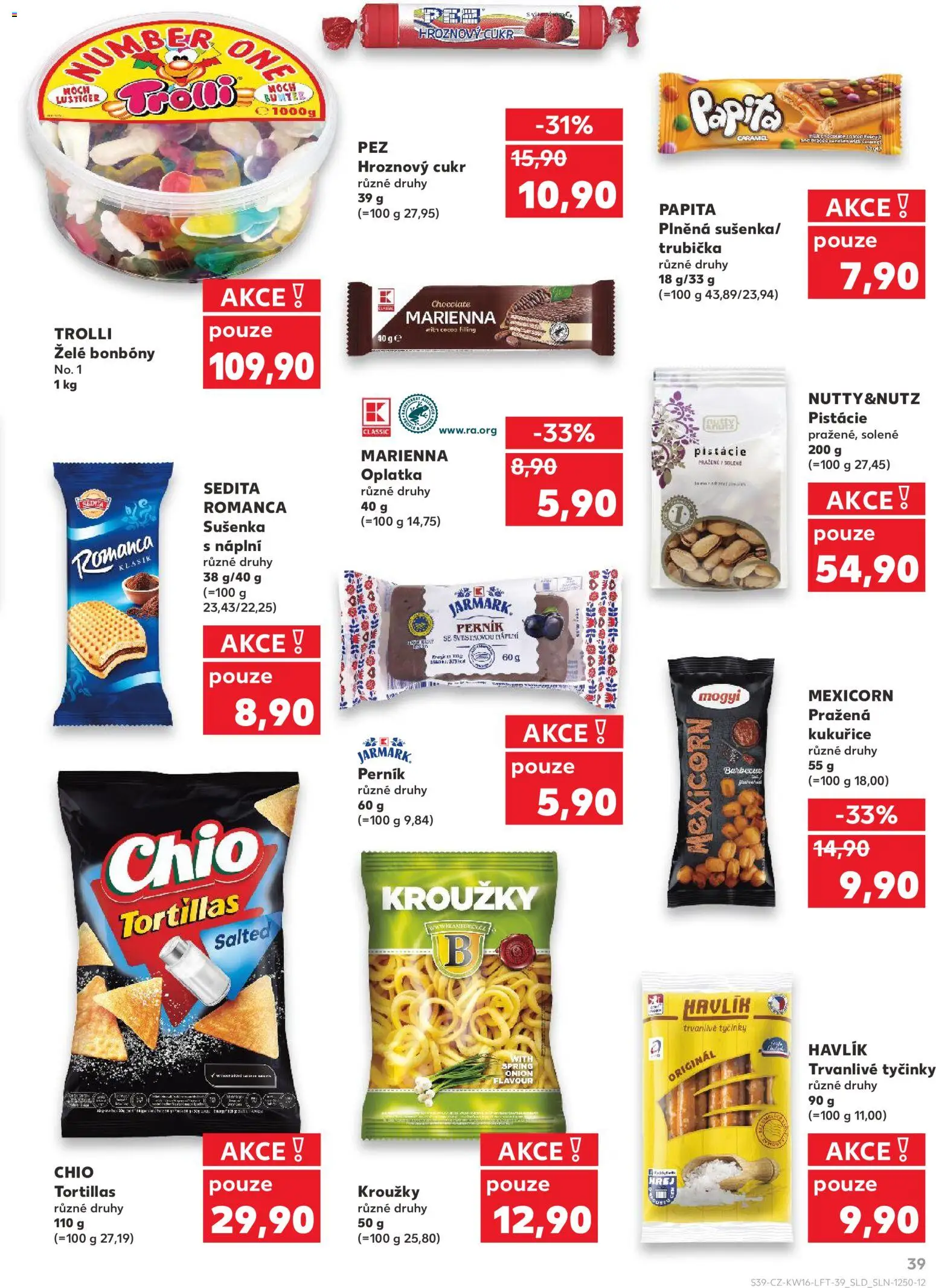 Kaufland leták - Brno od 15.04.2026 | Strana: 39 | Produkty: Tortilla chips, Bonbóny, Pistácie, Cookies