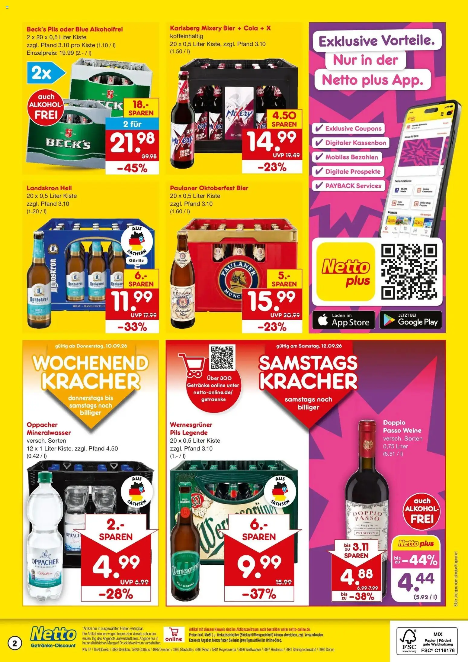 Netto Marken-Discount Prospekt Weißwasser – gültig ab 07.09.2026 | Seite: 2 | Produkte: Cola, Bier, Alkohol, Paulaner