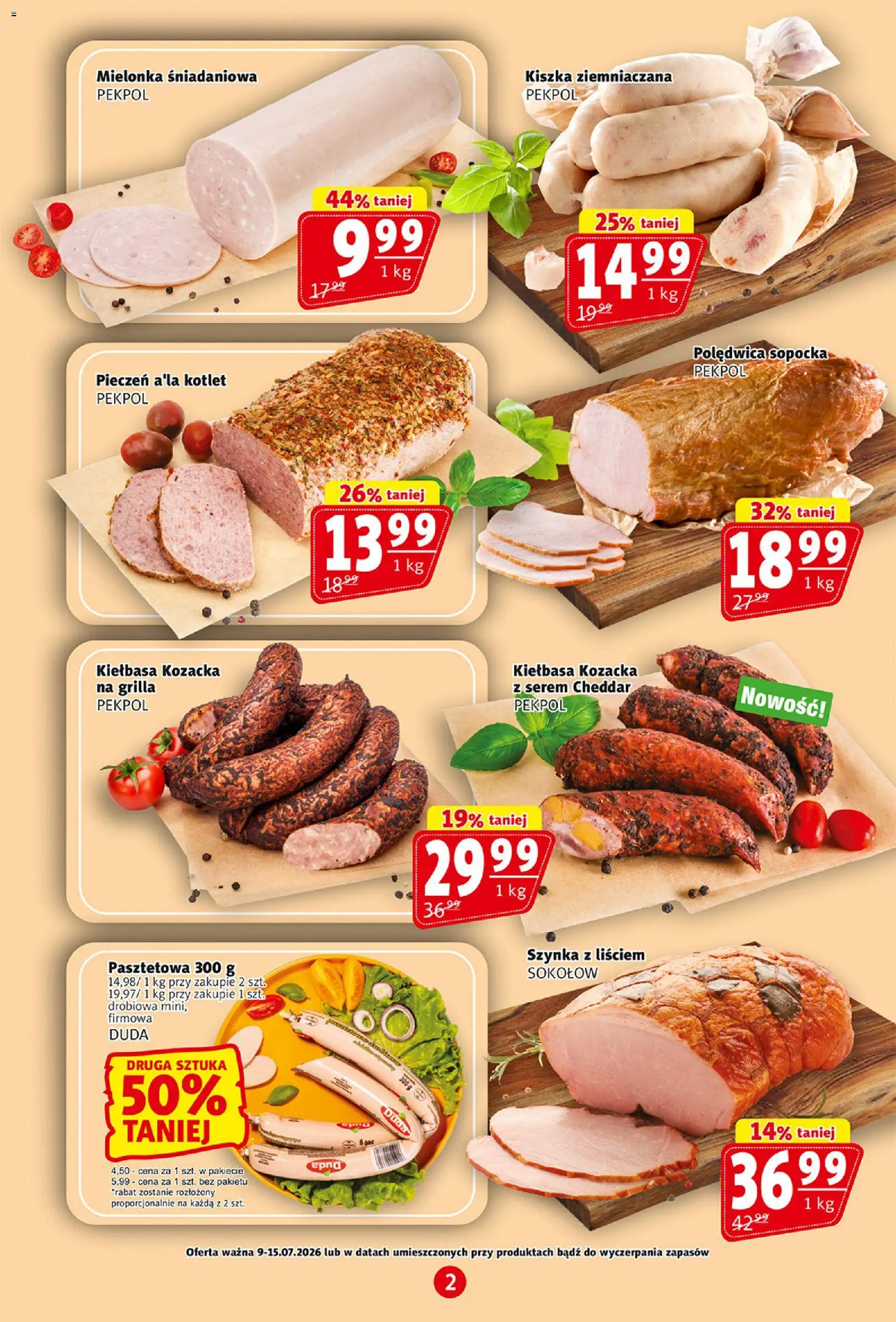Prim Market gazetka od 09.07.2026 | Strona: 2 | Produkty: Kiełbasa, Kiszka ziemniaczana, Szynka, Cheddar