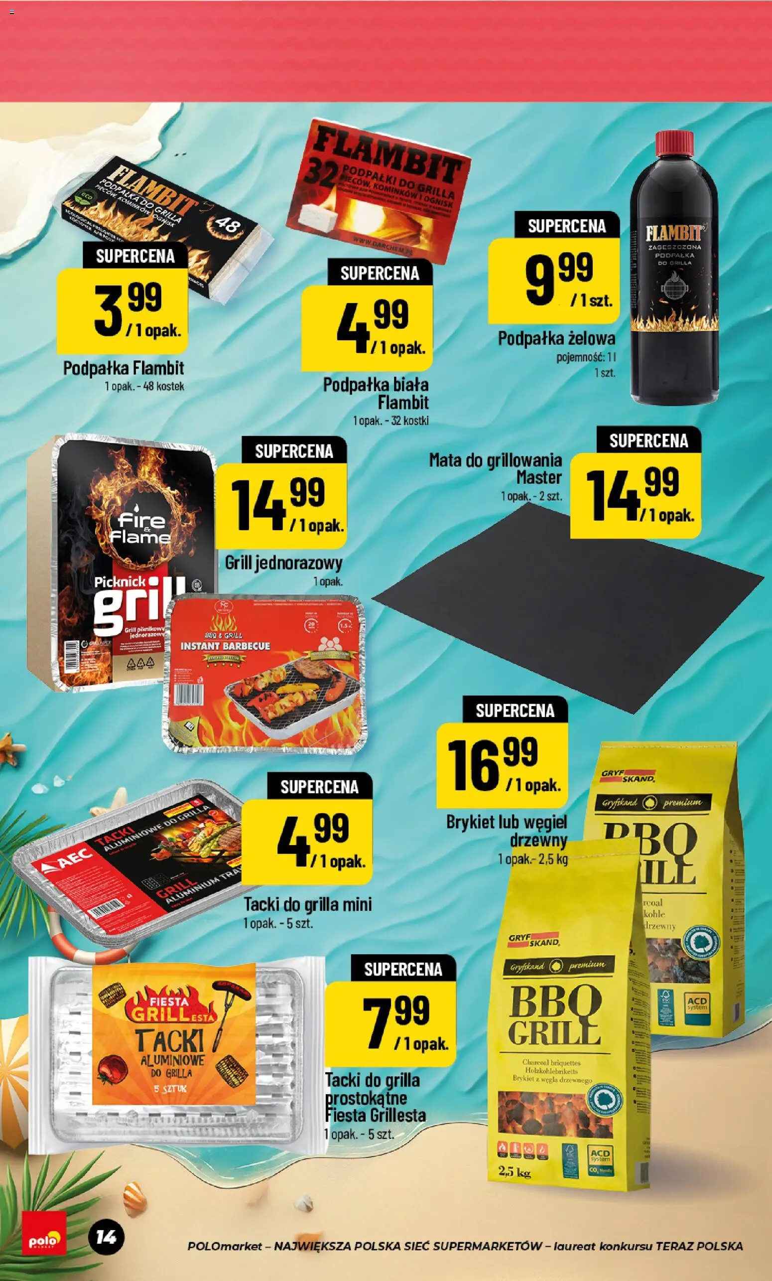 Nowa POLOmarket gazetka od jutra 24.06.2026 | Strona: 14 | Produkty: Węgiel drzewny, Grill, Podpałka do grilla, Grill jednorazowy
